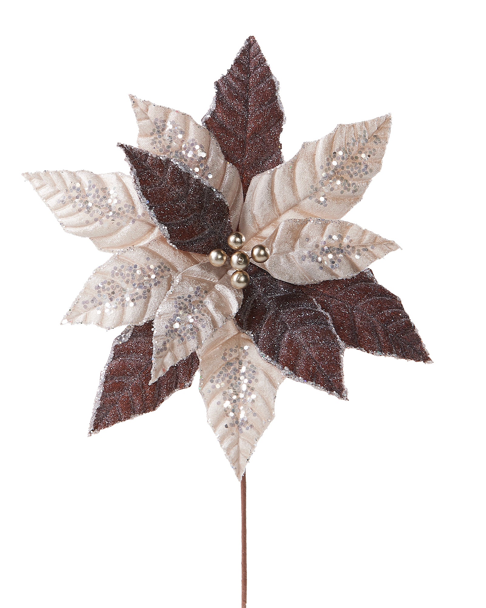 Brown & Beige Artificial Poinsettia Flower, 28 cm