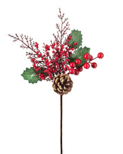 Red Artificial Berries & Pinecones Tree Pick, 20 cm