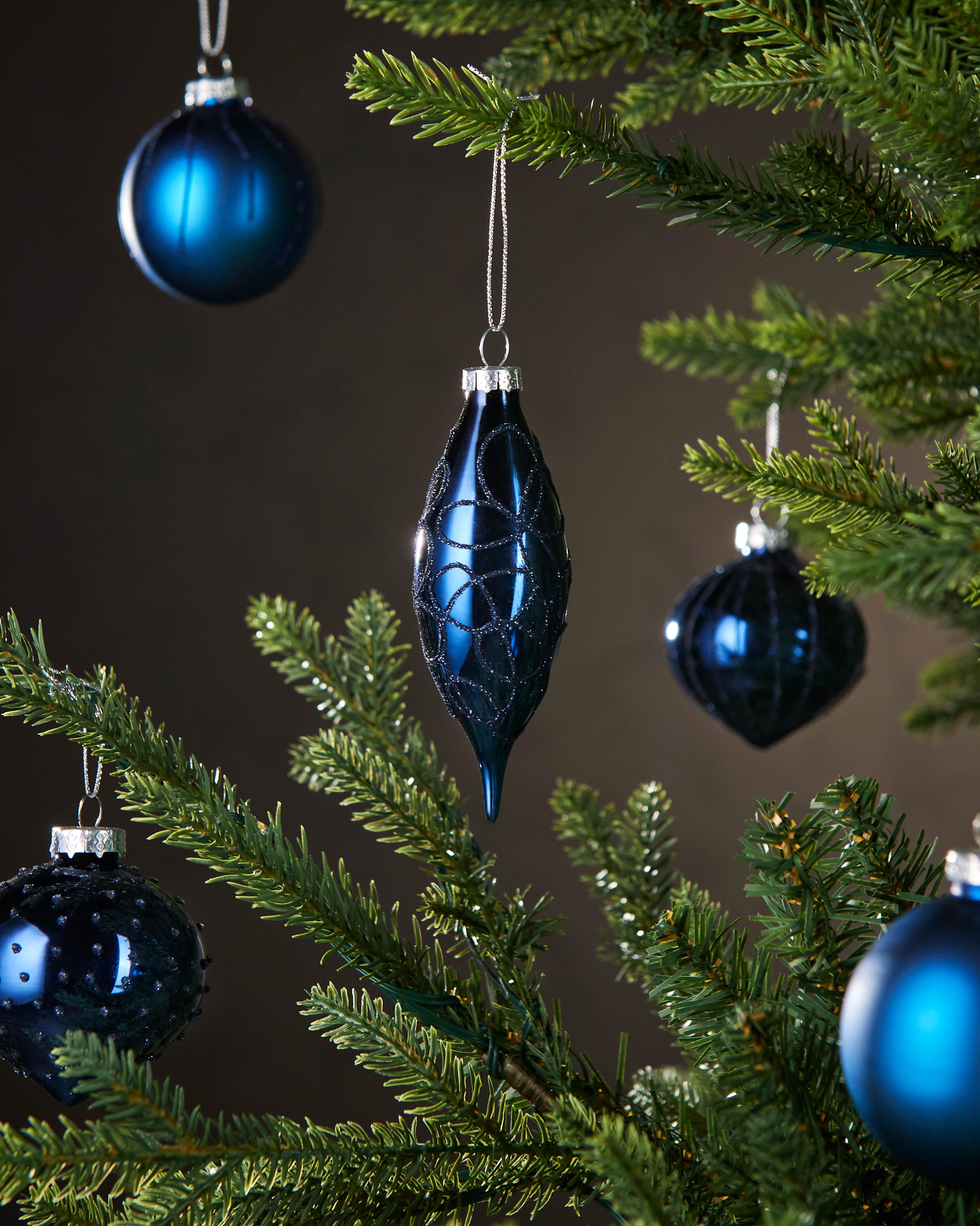 Set of 20 Glass Baubles, Navy
