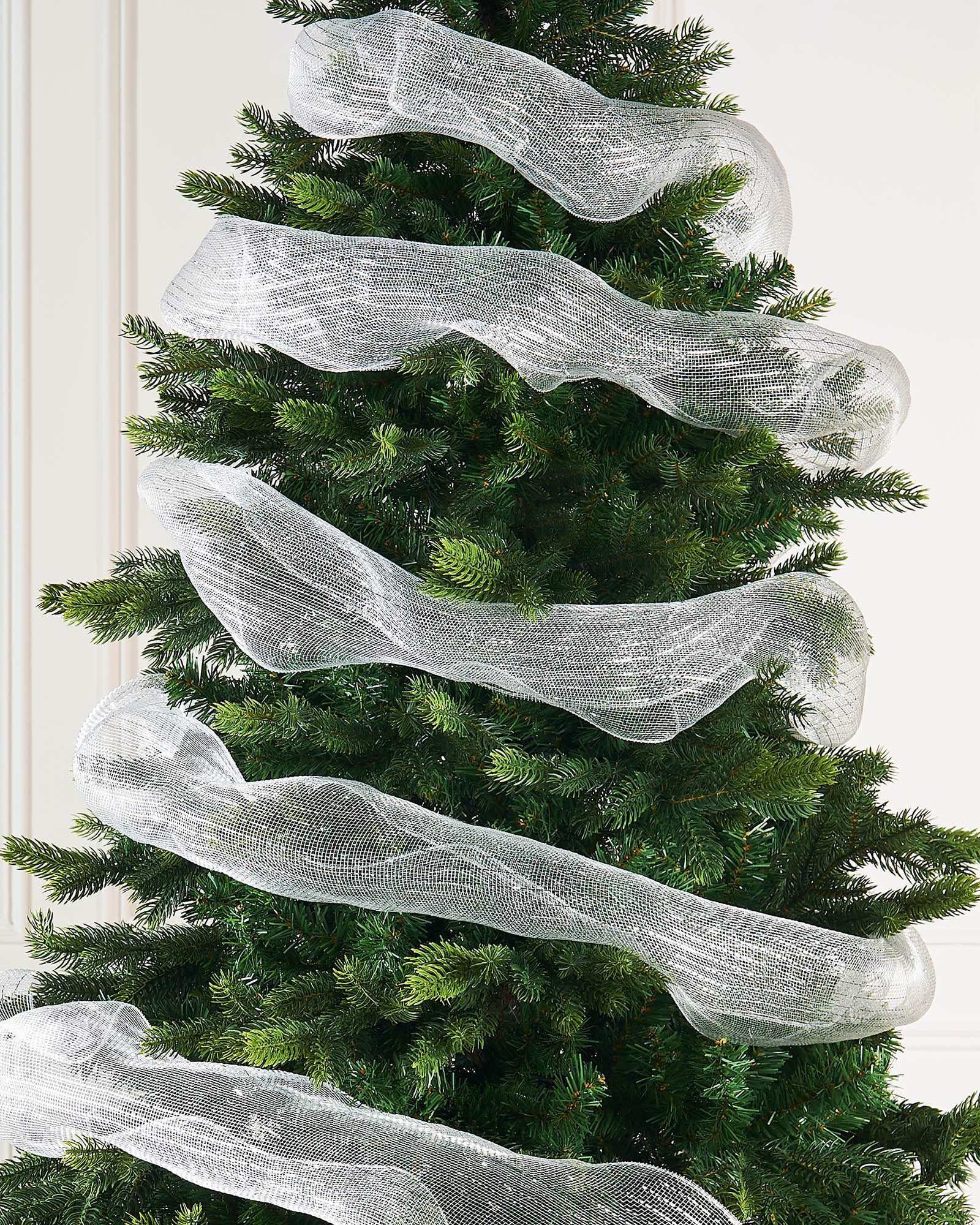 Transparent Decorative Mesh Roll with Thin Striped Silver Foil, 9 m
