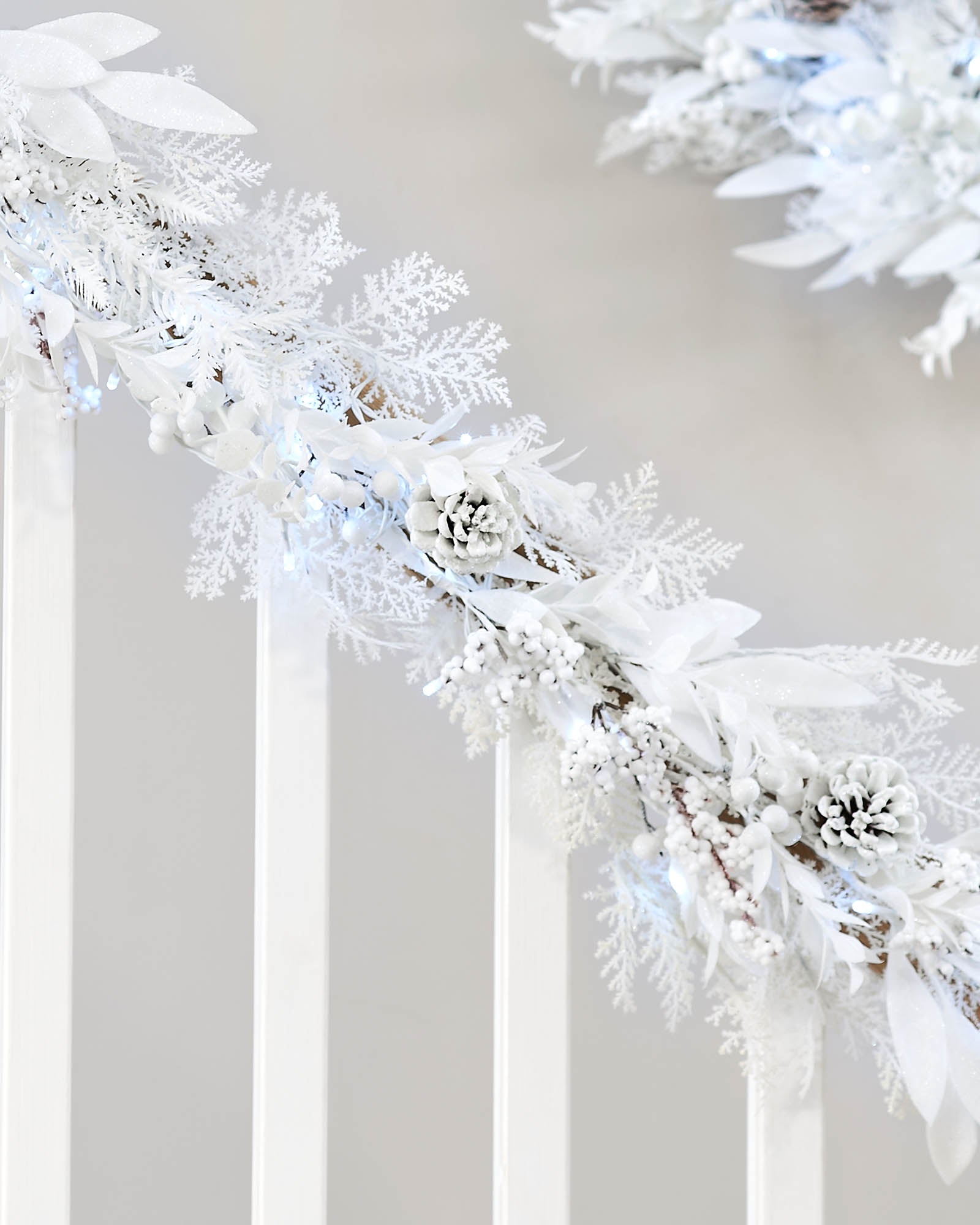 Pre-Lit White Garland with Pinecones & Berries, 9 ft