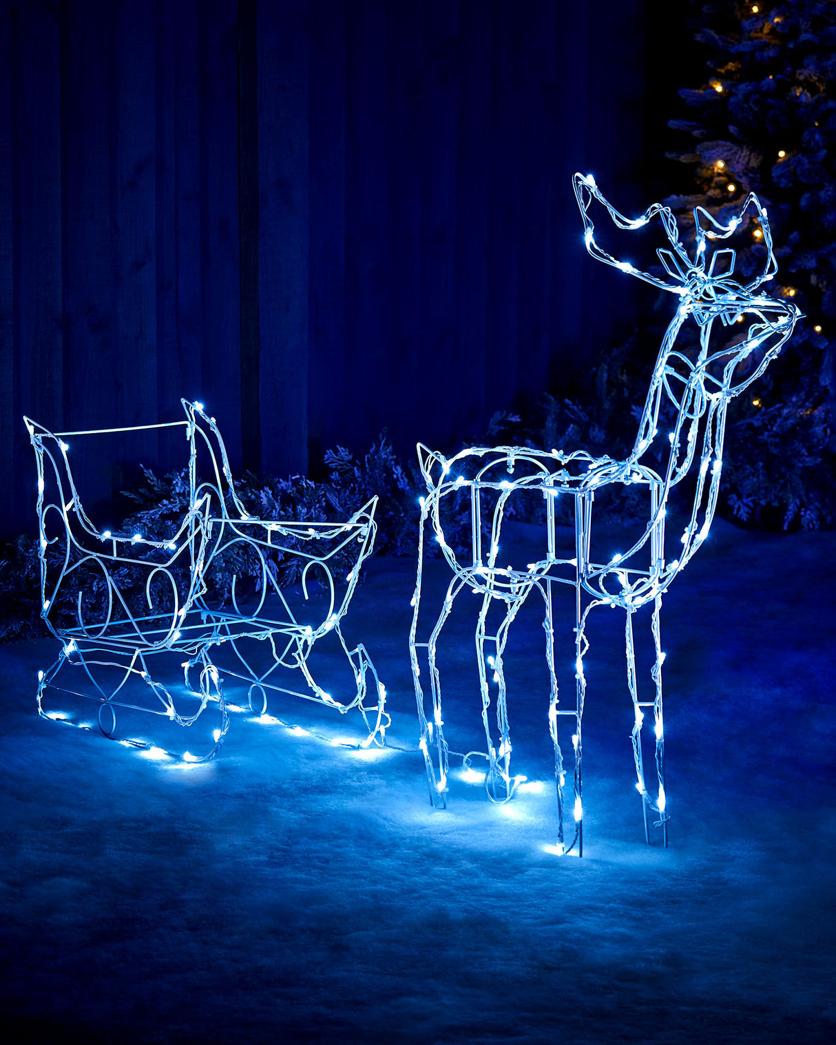 Animated Multi-Function Reindeer and Sleigh Silhouette, 80 cm