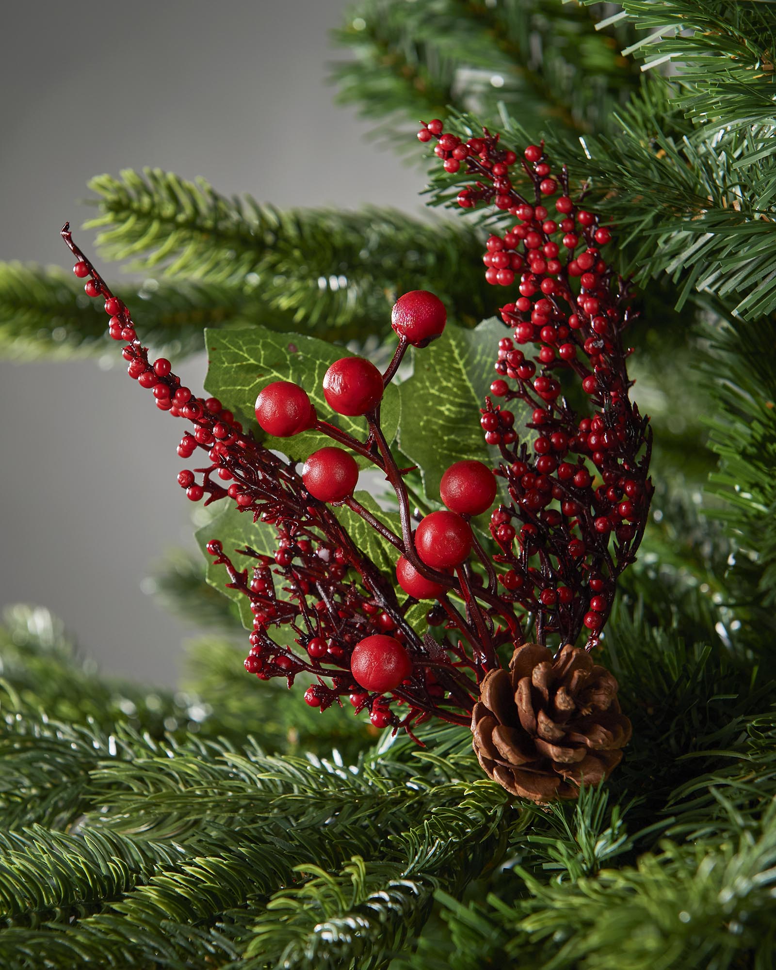 Red Artificial Berries & Pinecones Tree Pick, 20 cm