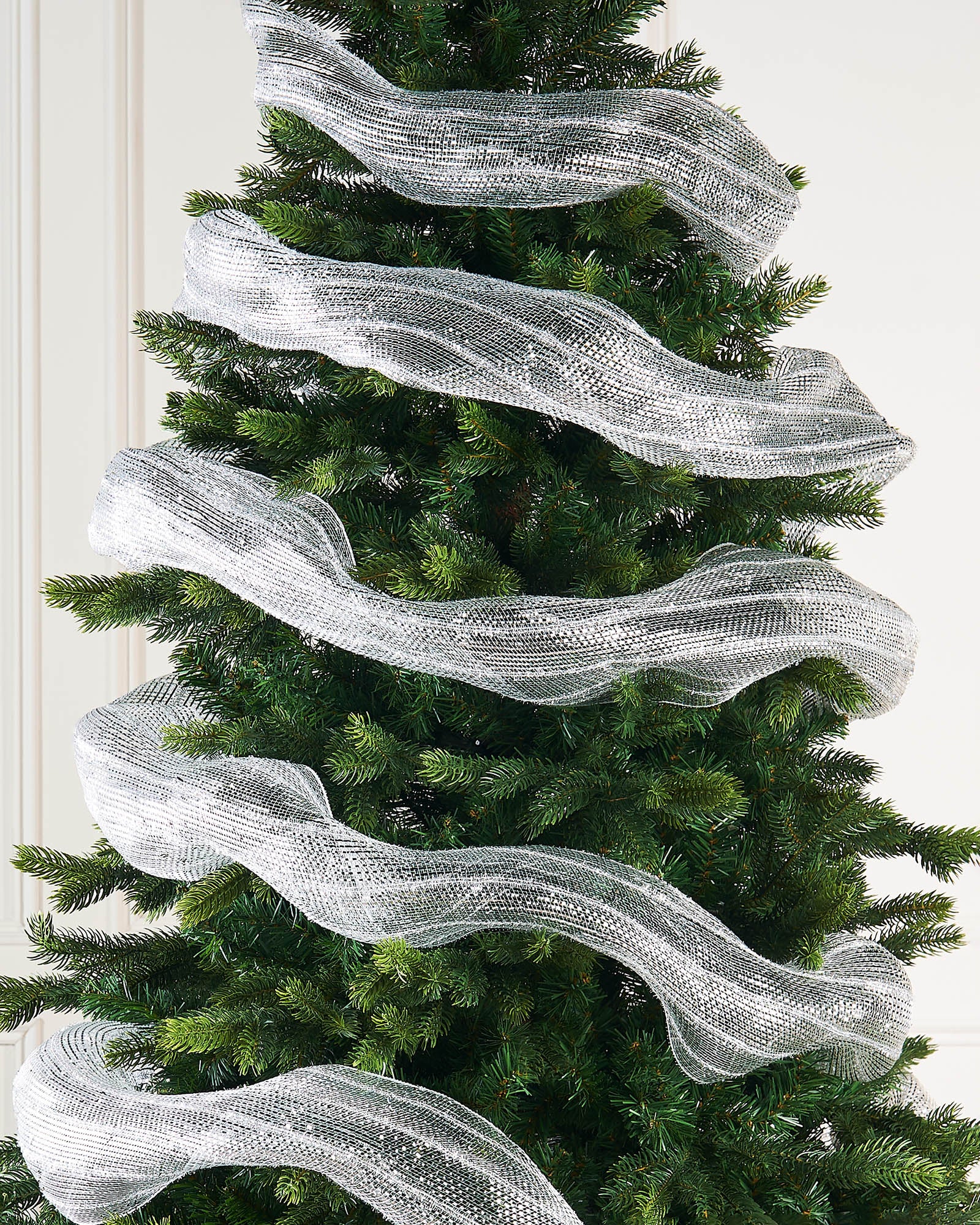 Transparent Decorative Mesh Roll with Thick Striped Silver Foil, 9 m