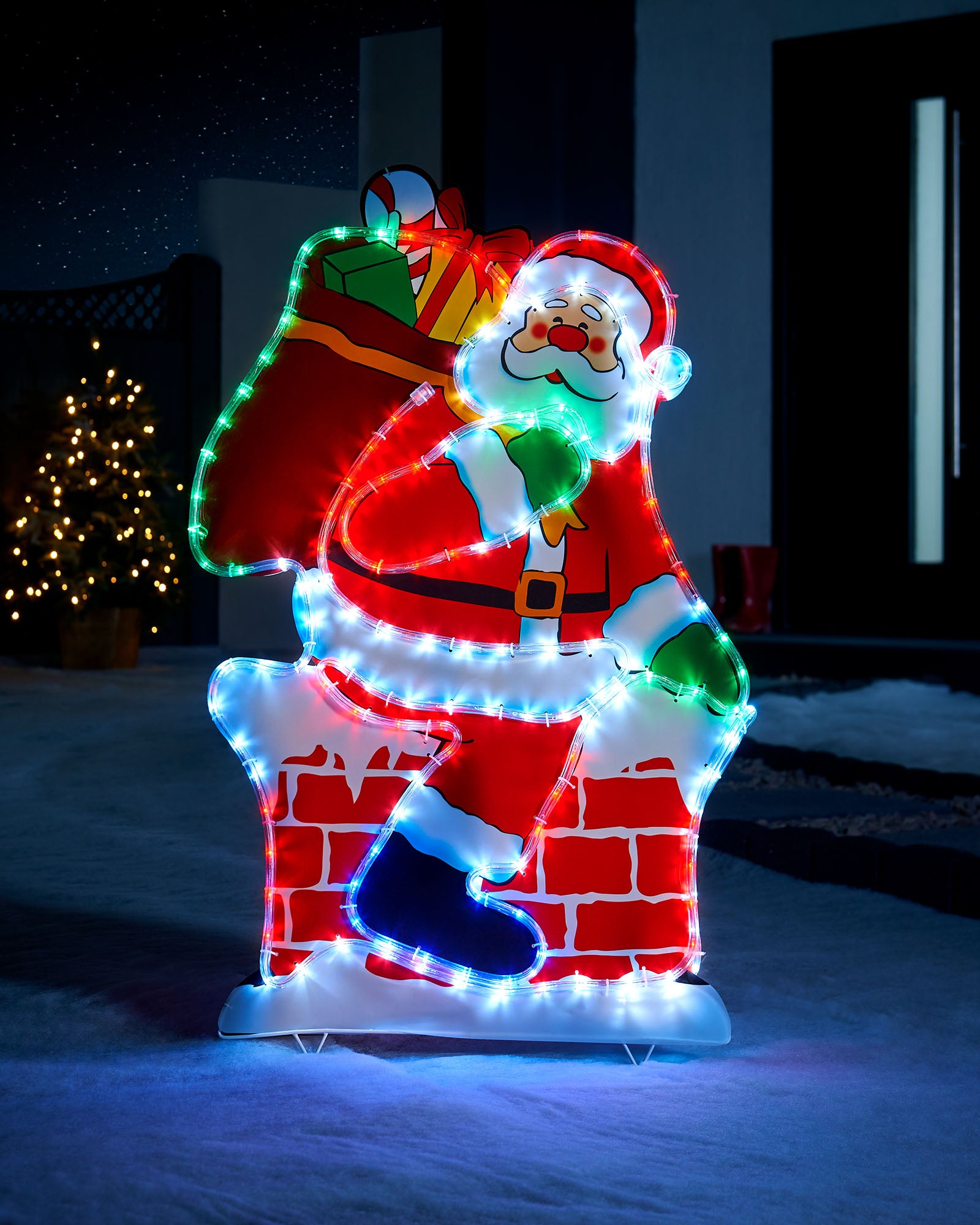 Pre-Lit Santa on Chimney, Silhouette, 95 cm