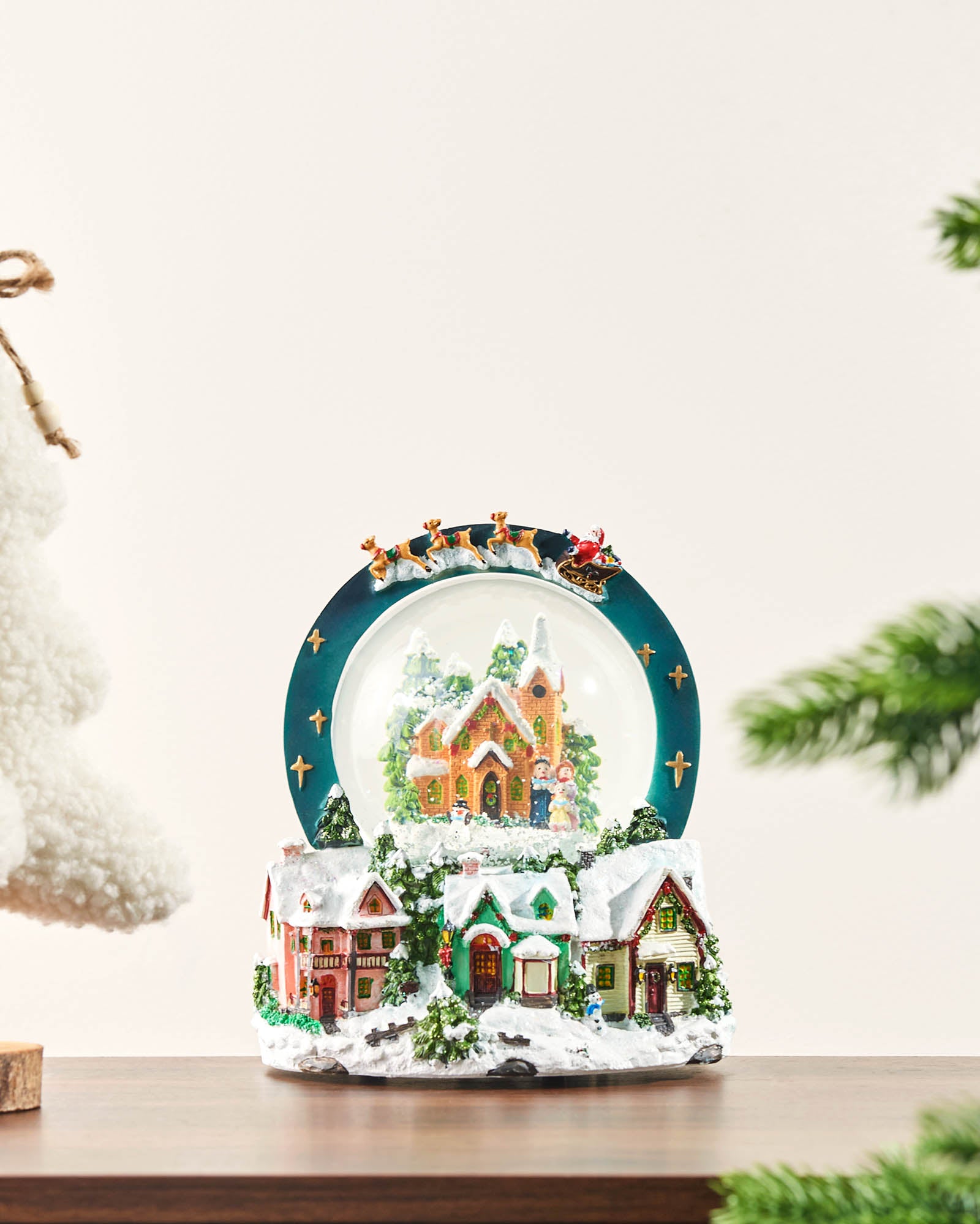 Animated Village Scene Musical Snow Globe, 20 cm