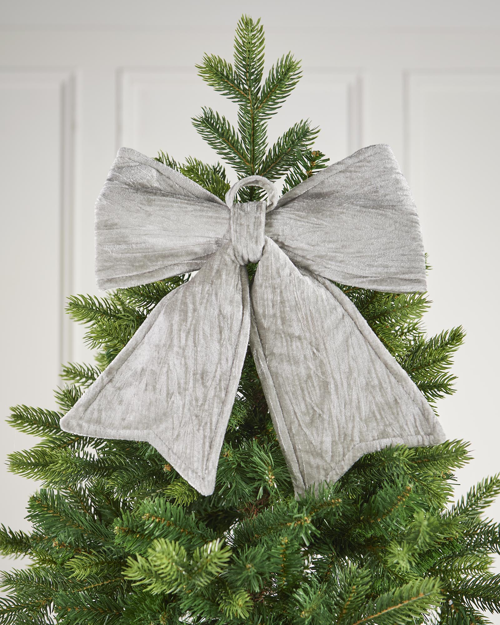 Vintage Velvet Christmas Bow, Silver, 30 cm