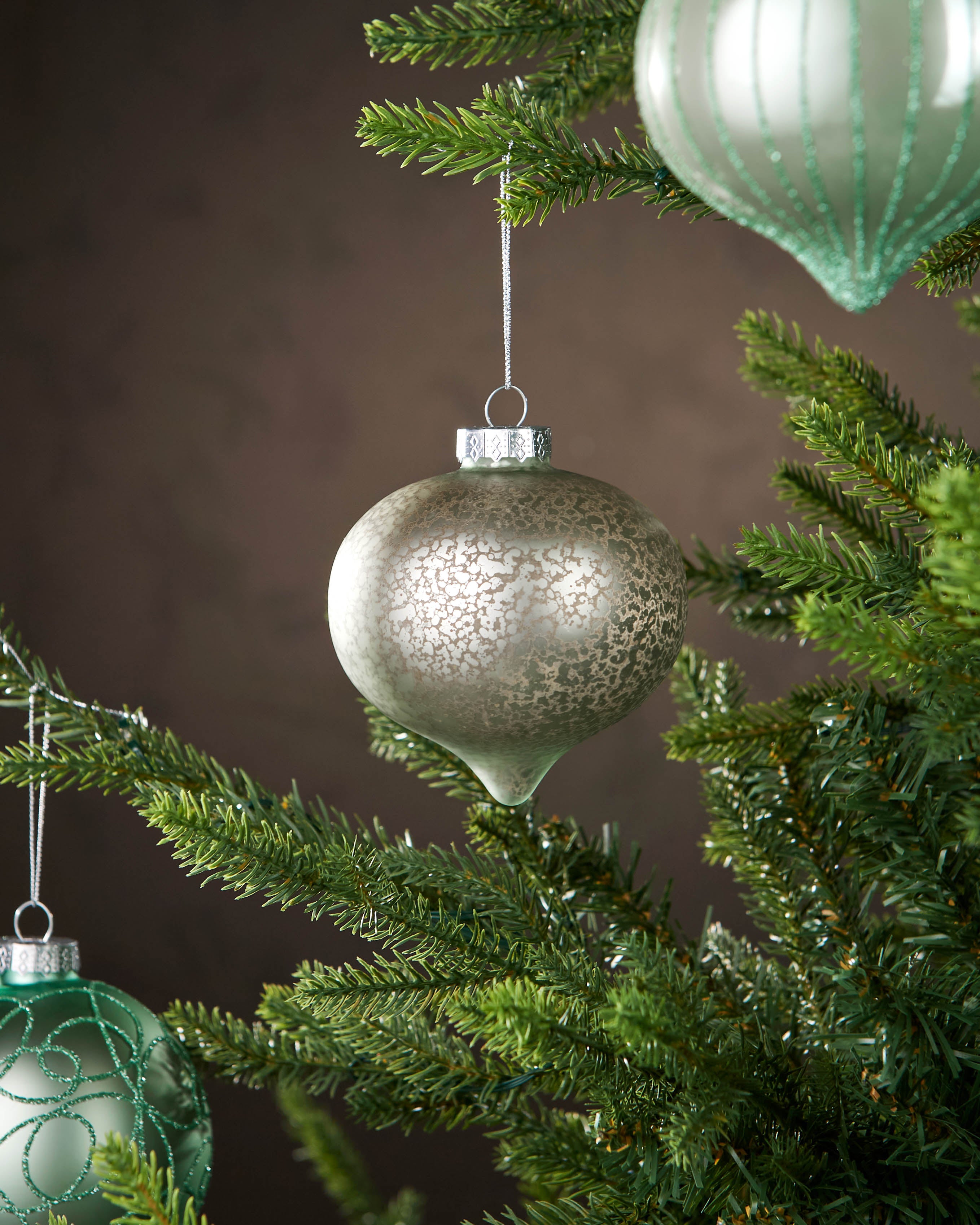 6 Mint Green Glass Baubles, 10 cm