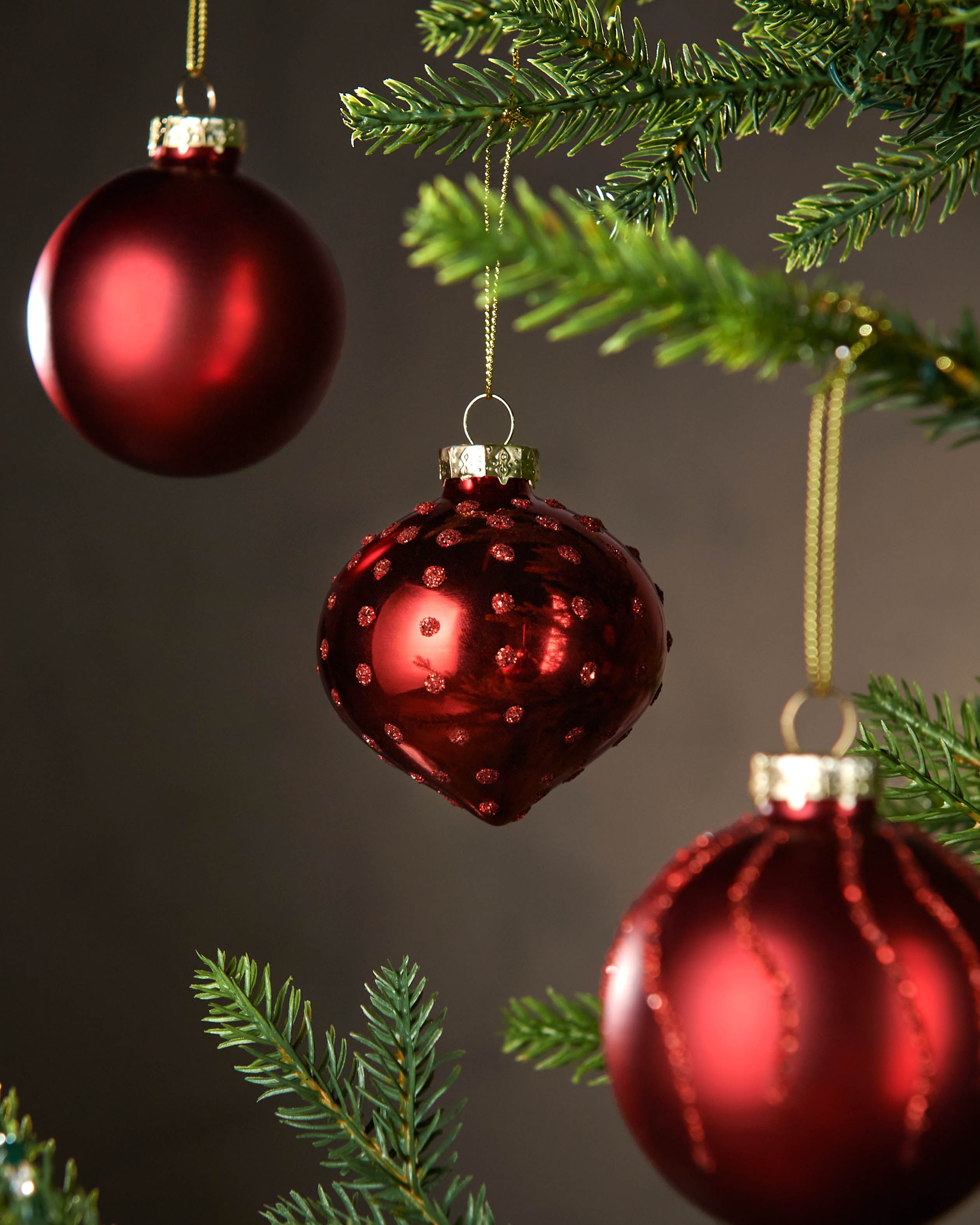 Set of 20 Glass Baubles, Christmas Red