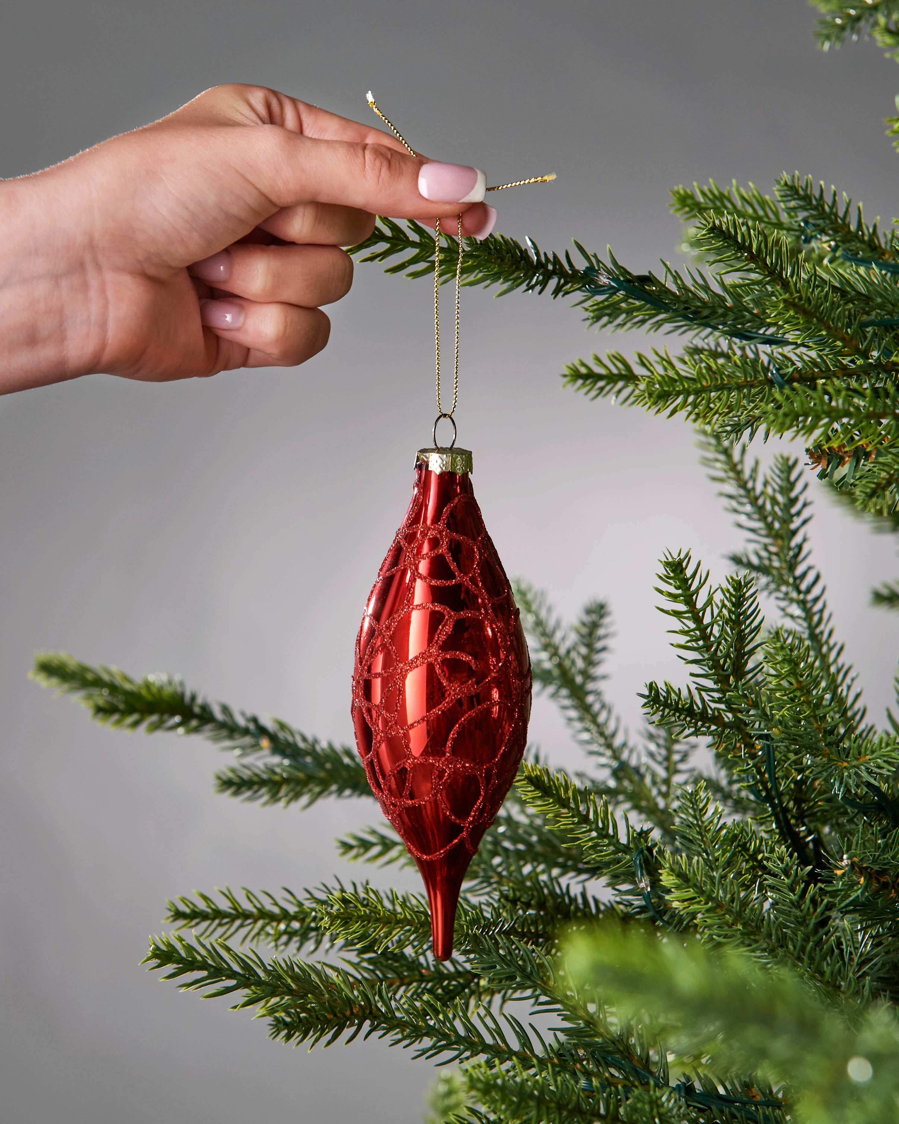 Set of 5 Large Glass Teardrop Baubles, Christmas Red, 15 cm