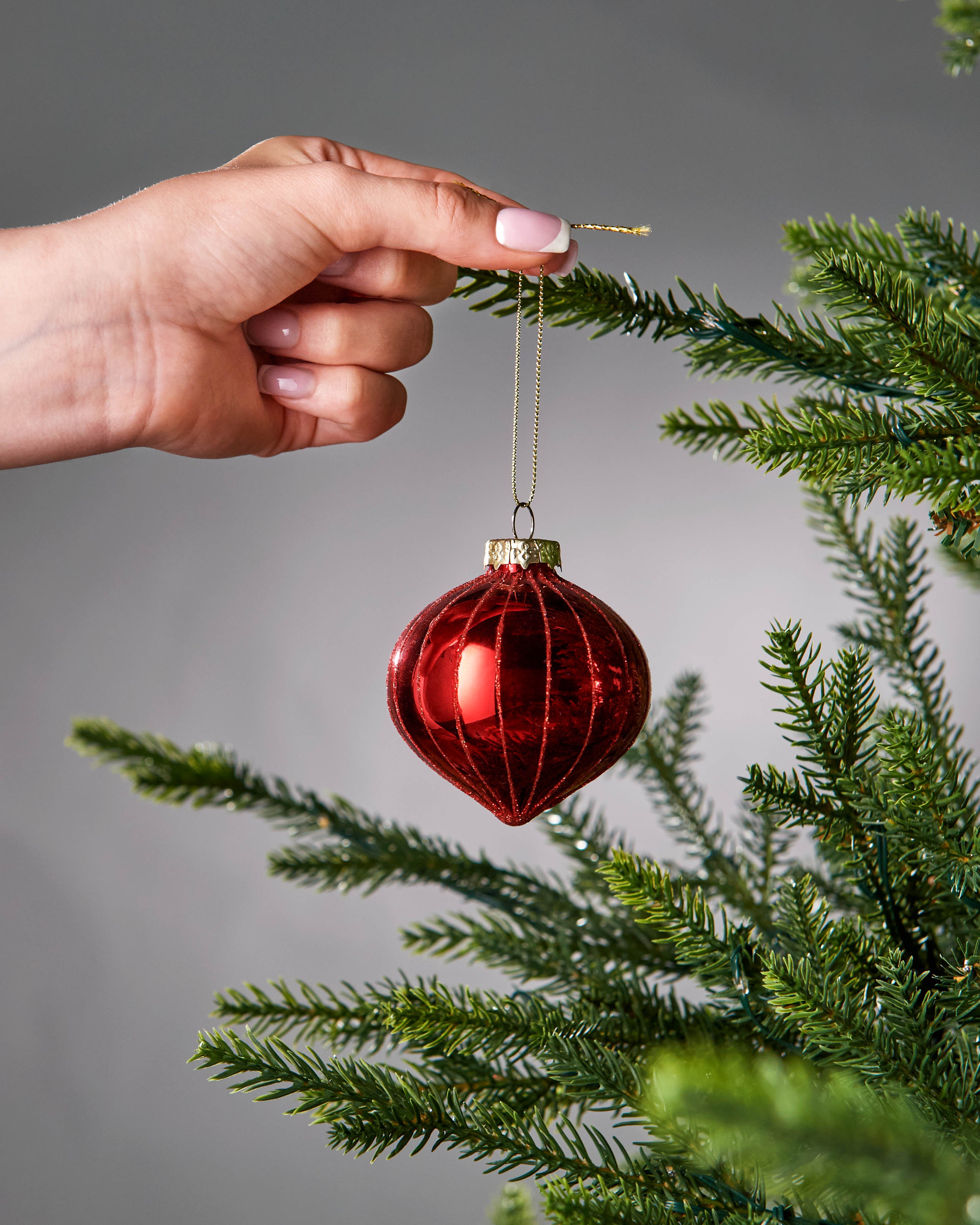 Set of 20 Glass Baubles, Christmas Red