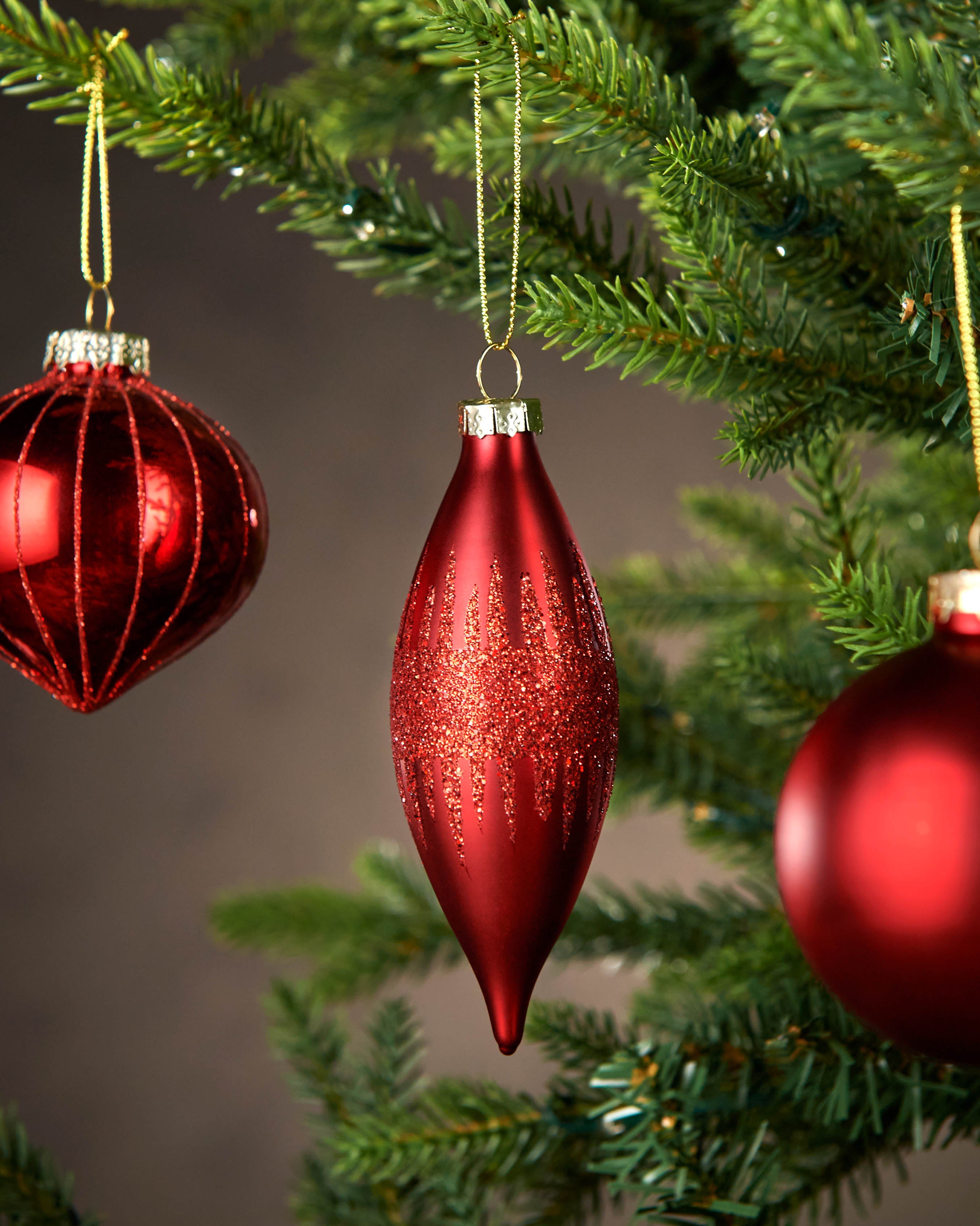 Set of 20 Glass Baubles, Christmas Red