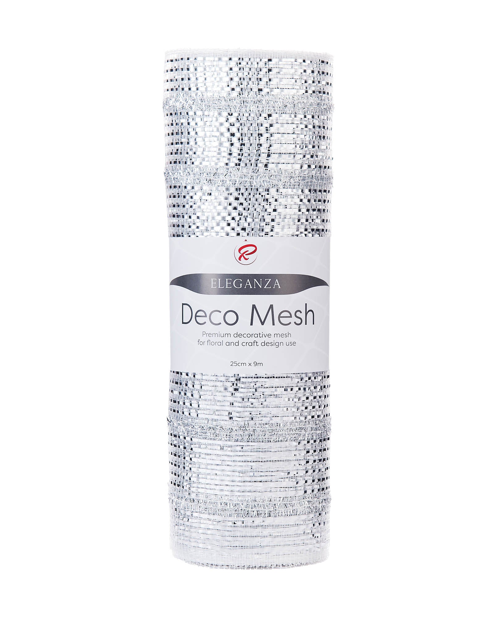 Transparent Decorative Mesh Roll with Thick Striped Silver Foil, 9 m
