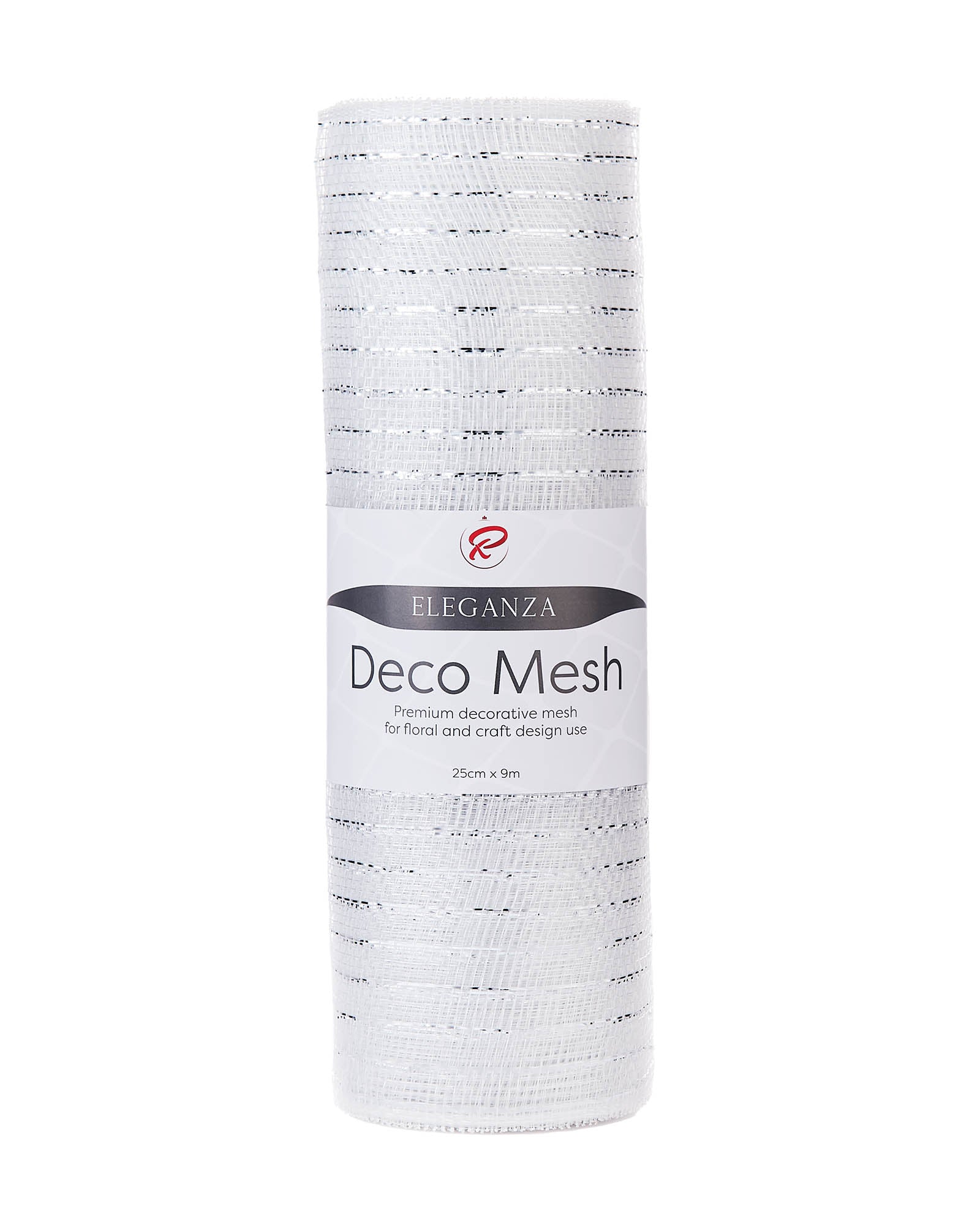 Transparent Decorative Mesh Roll with Thin Striped Silver Foil, 9 m