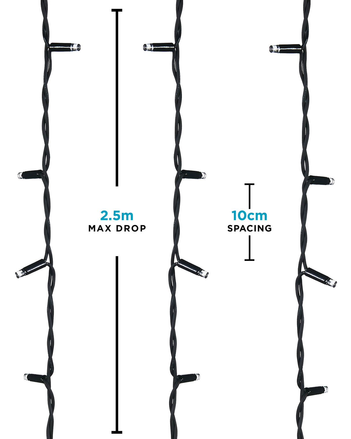 LINK PRO LED Curtain Lights, Black Cable, 2.5 m Drop, Warm White