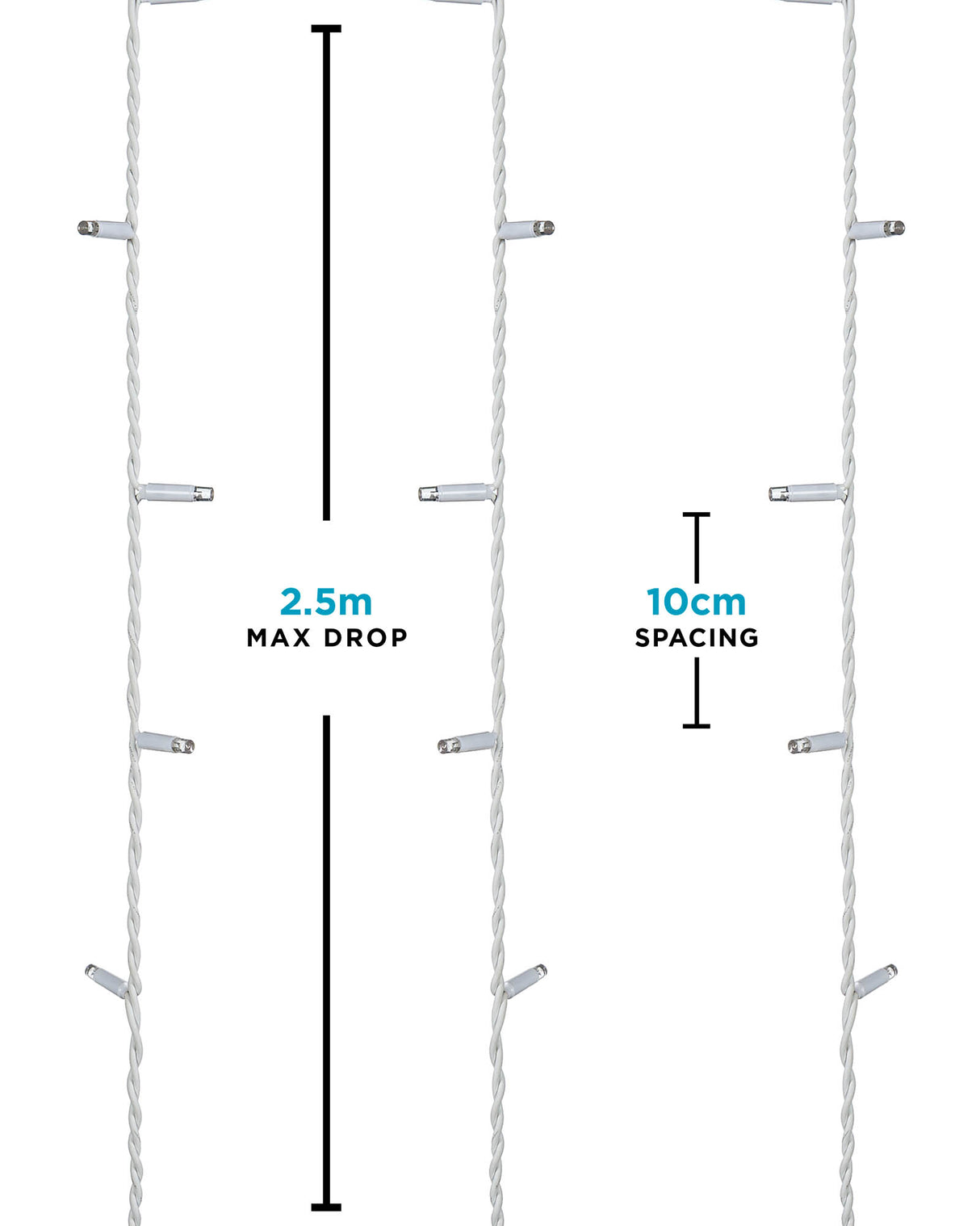 LINK PRO LED Curtain Lights, White Cable, 2.5 m Drop, Warm White