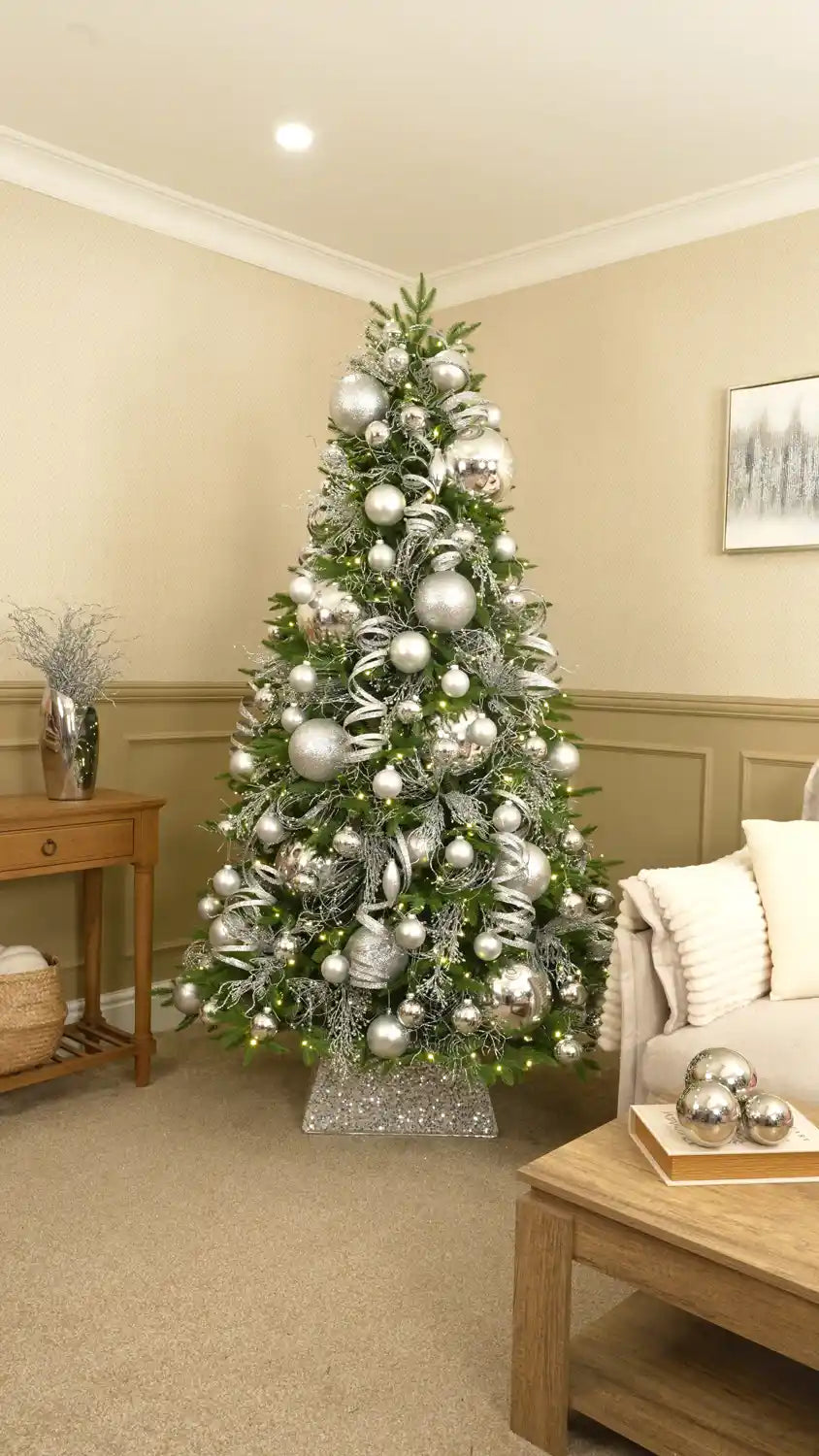 Finish the Branches with Silver Glass Baubles