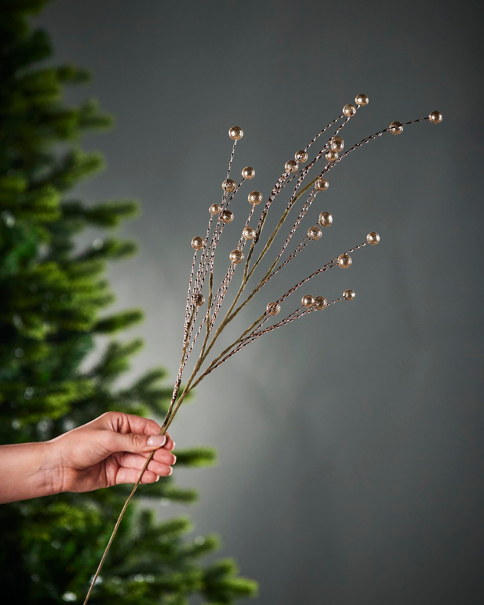 Gold Glitter Berry Christmas Tree Spray, 78 cm