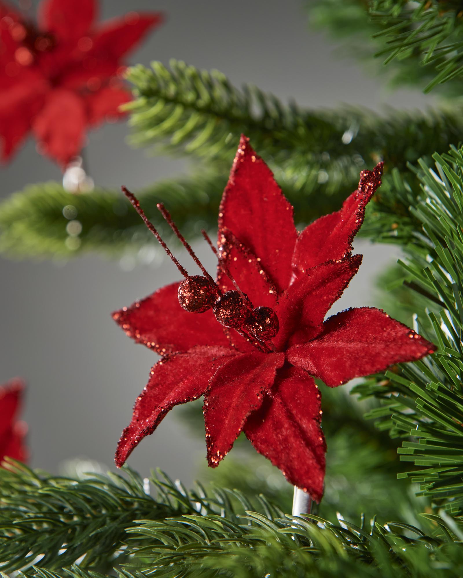 Set of 3 Red Artificial Poinsettia Flowers with Clip, 12 cm