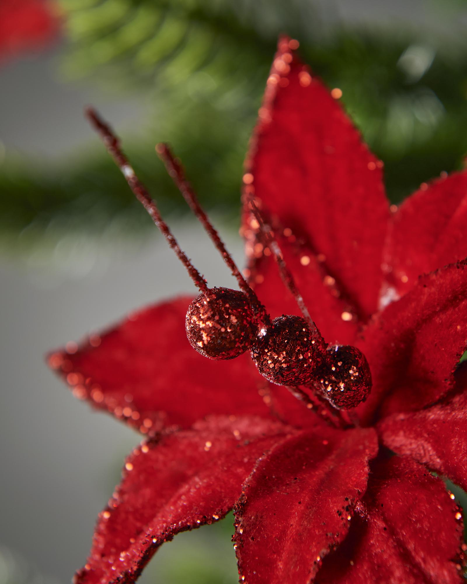 Set of 3 Red Artificial Poinsettia Flowers with Clip, 12 cm