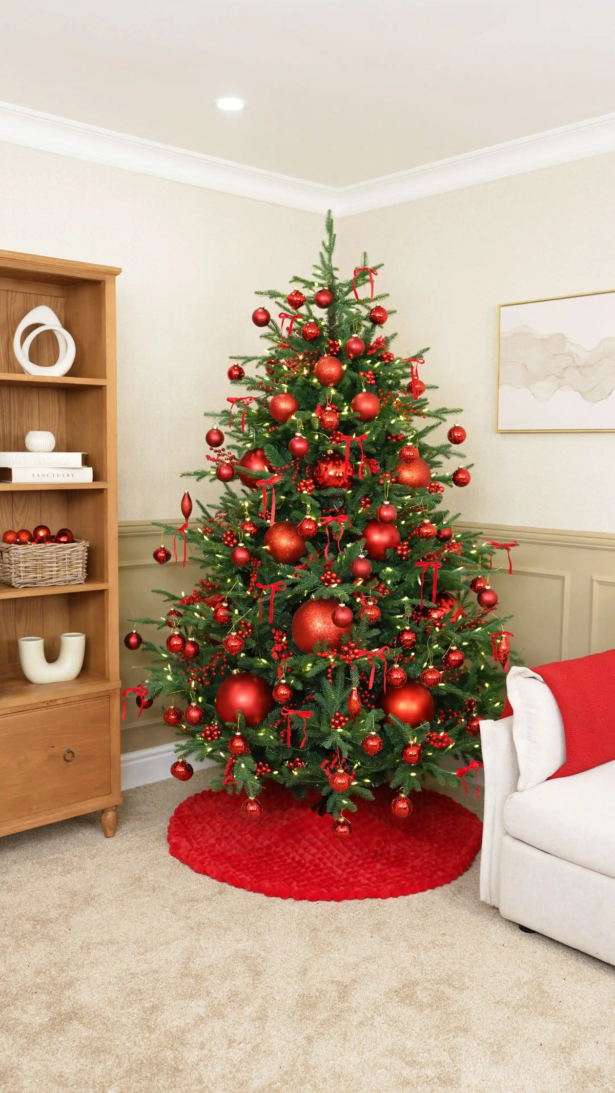 Finish the Branches with Red Glass Baubles