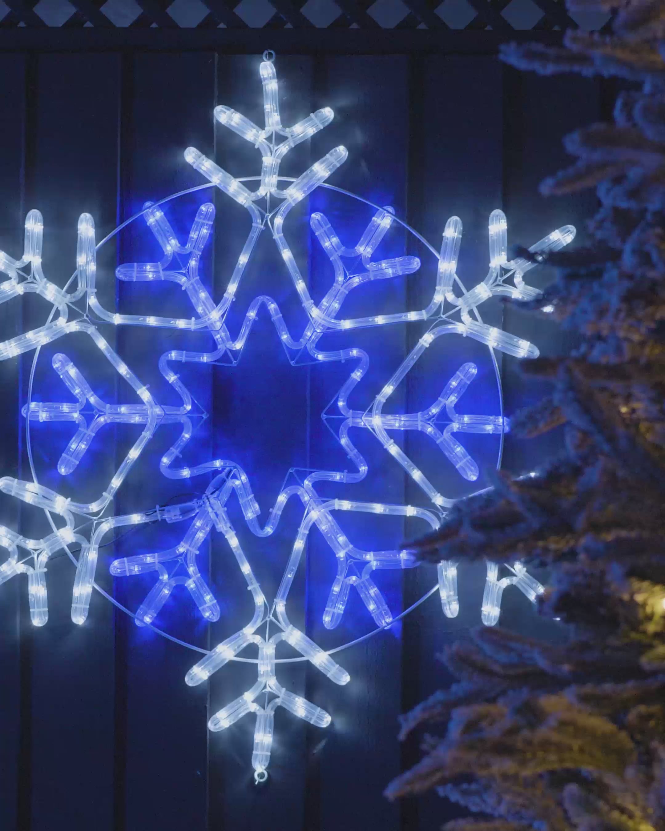 Load video: Pre-Lit Snowflake, Blue & Cool White, Silhouette, 90 cm