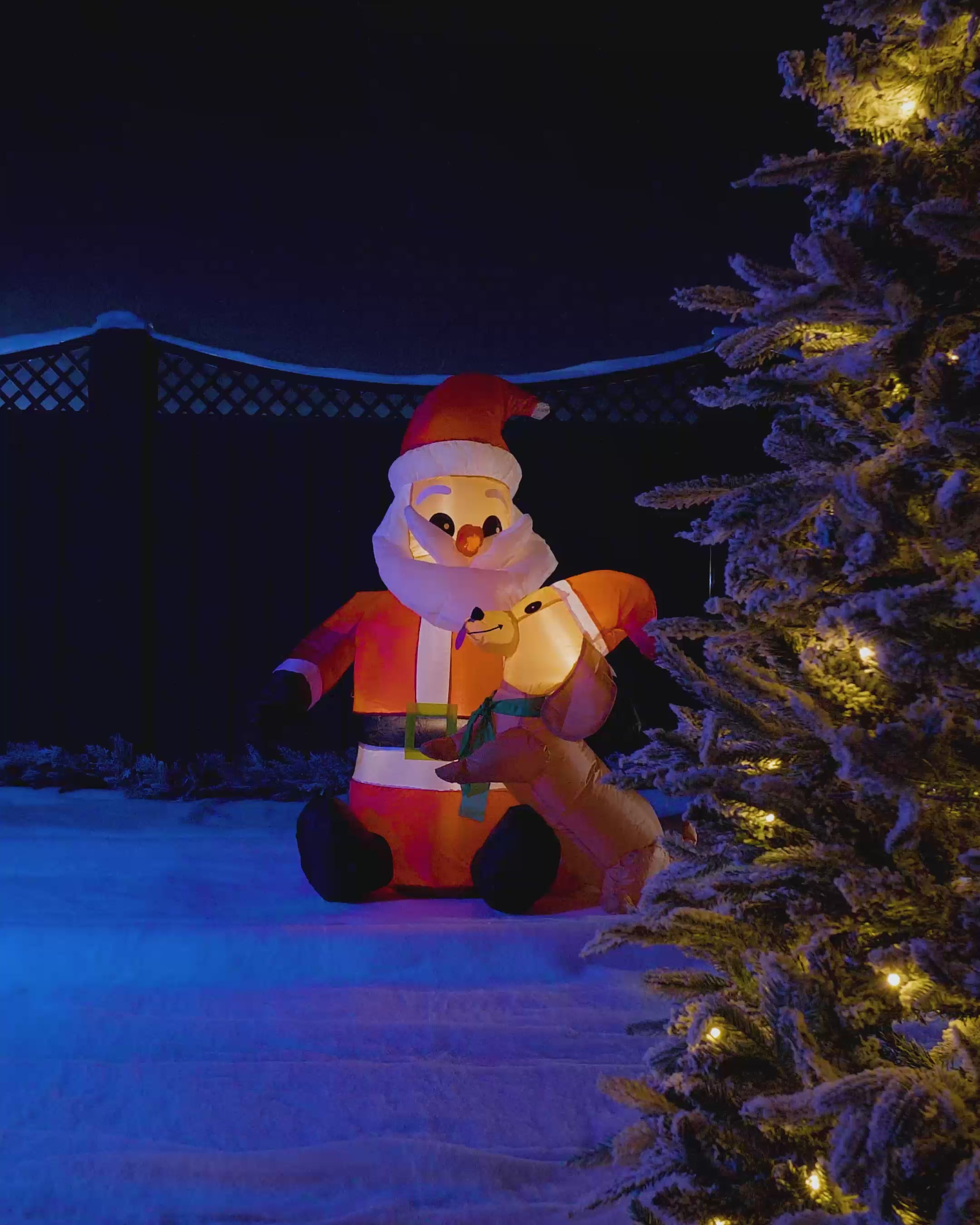 Load video: Pre-Lit Inflatable Santa with Dog, 4 ft