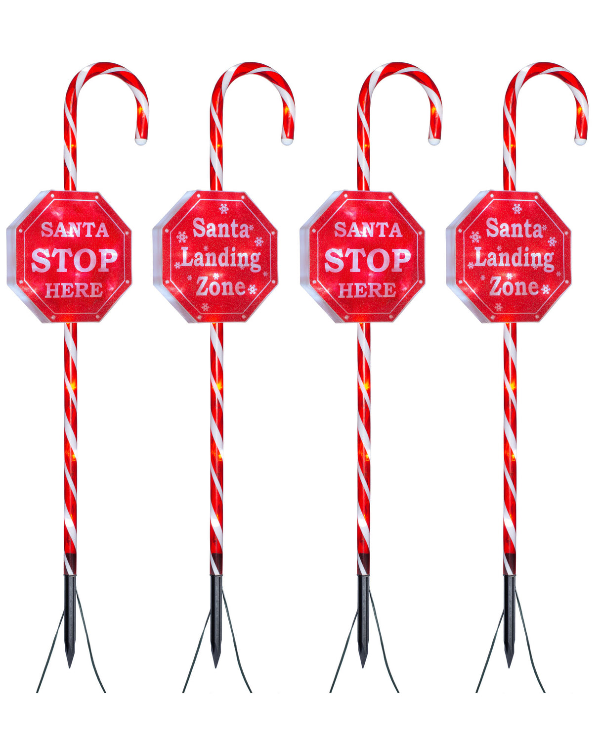 Set of 4 Candy Cane Pathway Stake Lights, 80 cm