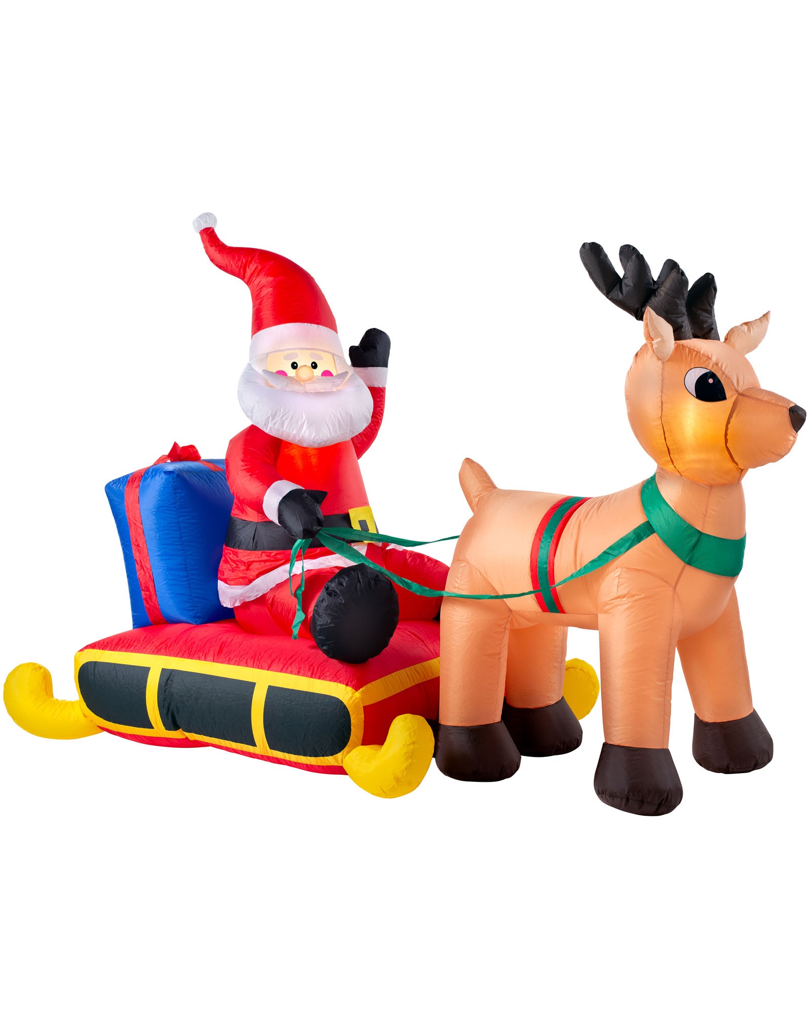 Pre-Lit Inflatable Santa with Reindeer, 7 ft