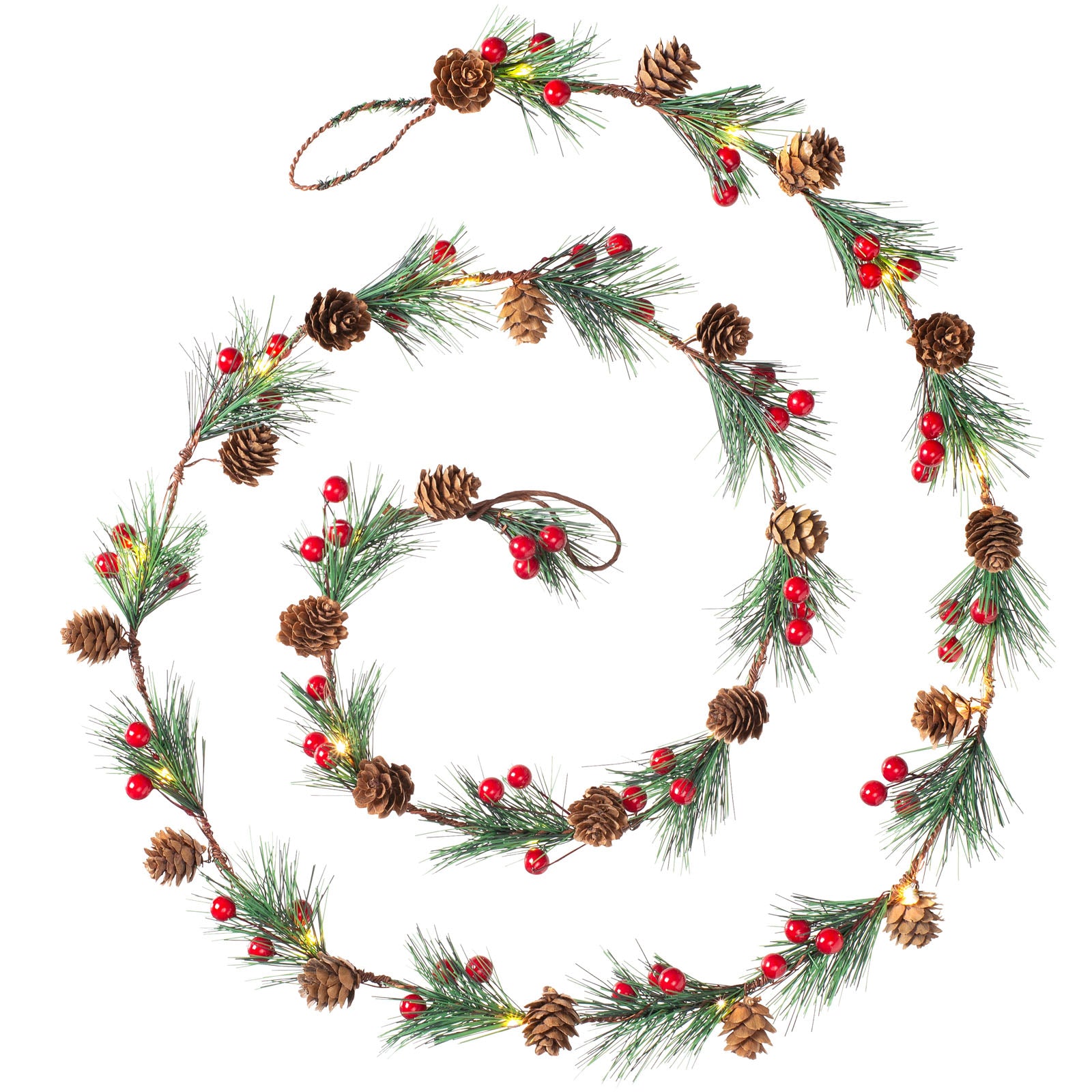 Pre-Lit 20 LED Pinecones & Berries Light String, 6 ft