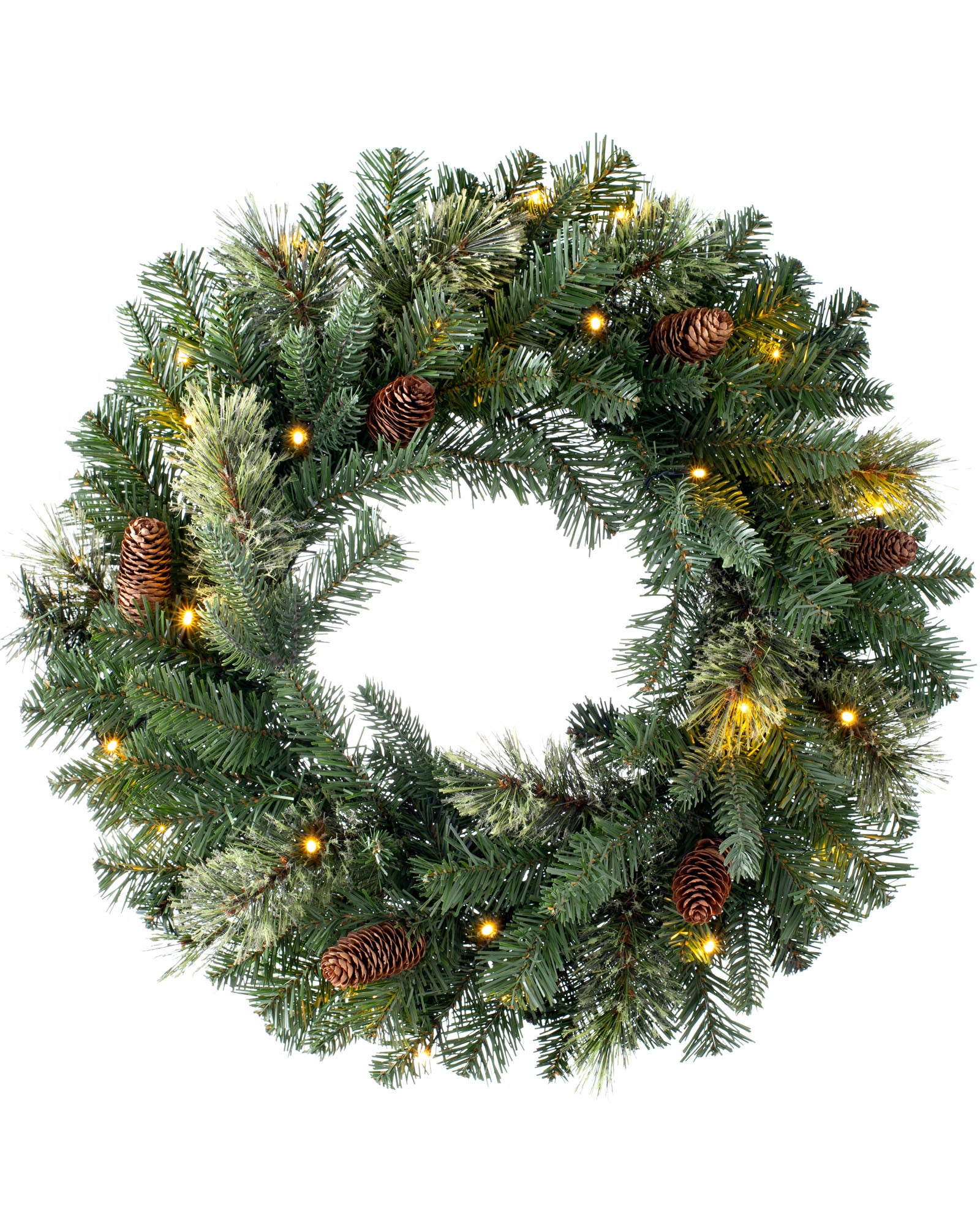 Pre-Lit Natural Pine Wreath, 60 cm