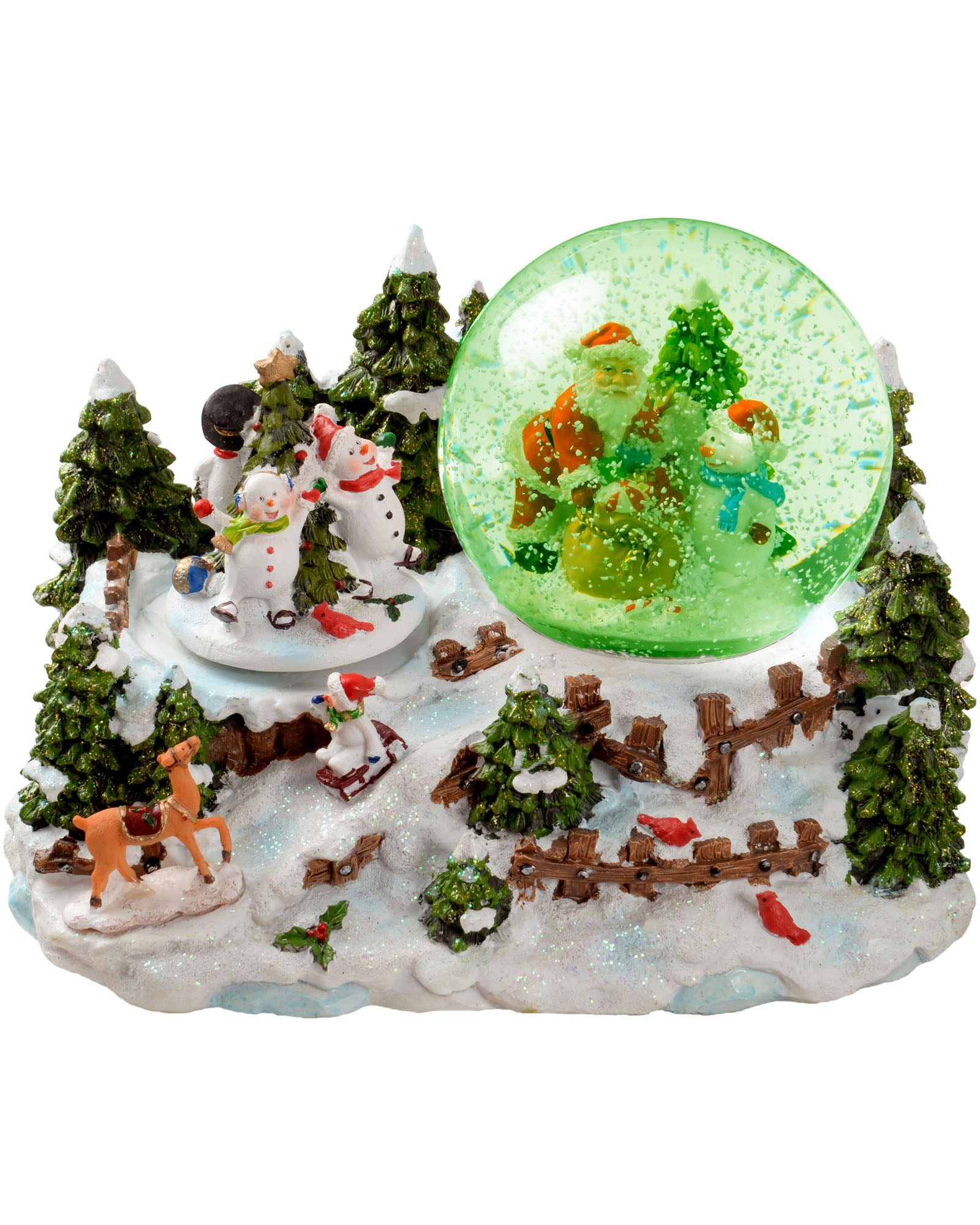 Pre-Lit Santa & Snowman Snow Globe, 20 cm