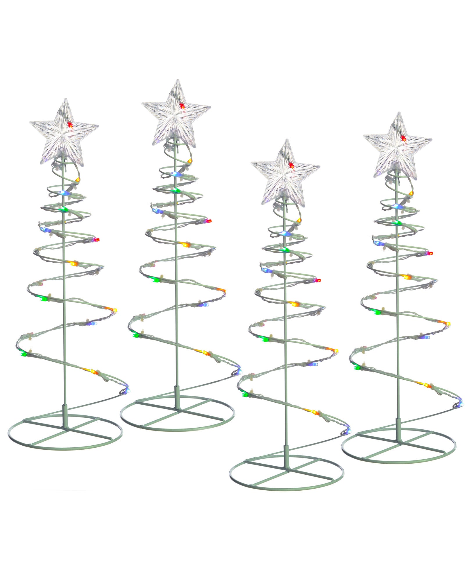 Set of 4 Pre-Lit Spiral Trees, Multi-Coloured, 55 cm