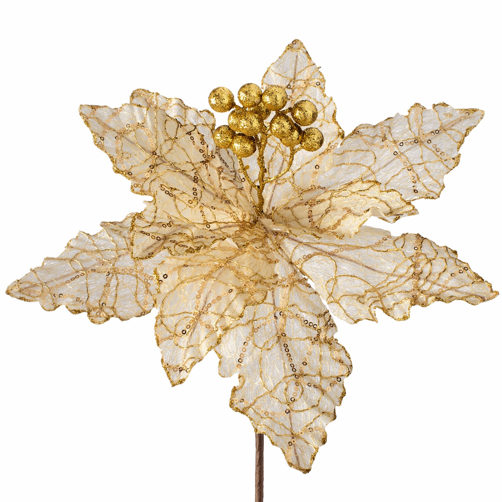 Artificial Poinsettia Flower, White And Gold, 32 Cm – We R Christmas