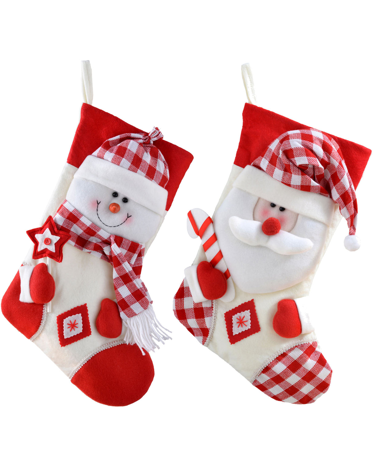 Set of 2 Snowman and Santa Stockings, Tartan, 48 cm