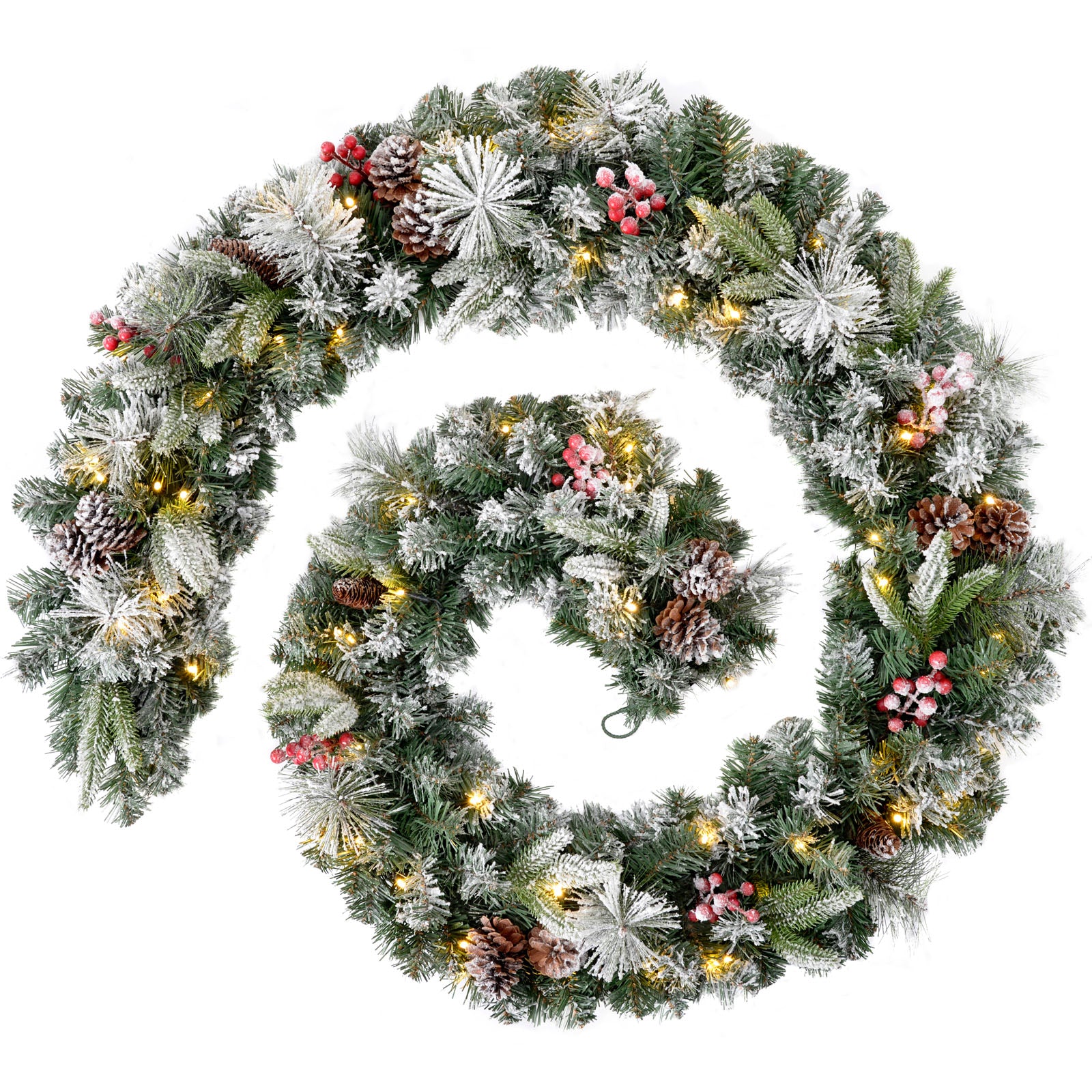 Pre-Lit Multi-Function Extra-Thick Mixed Pine Snow Flocked Garland, 9 ft