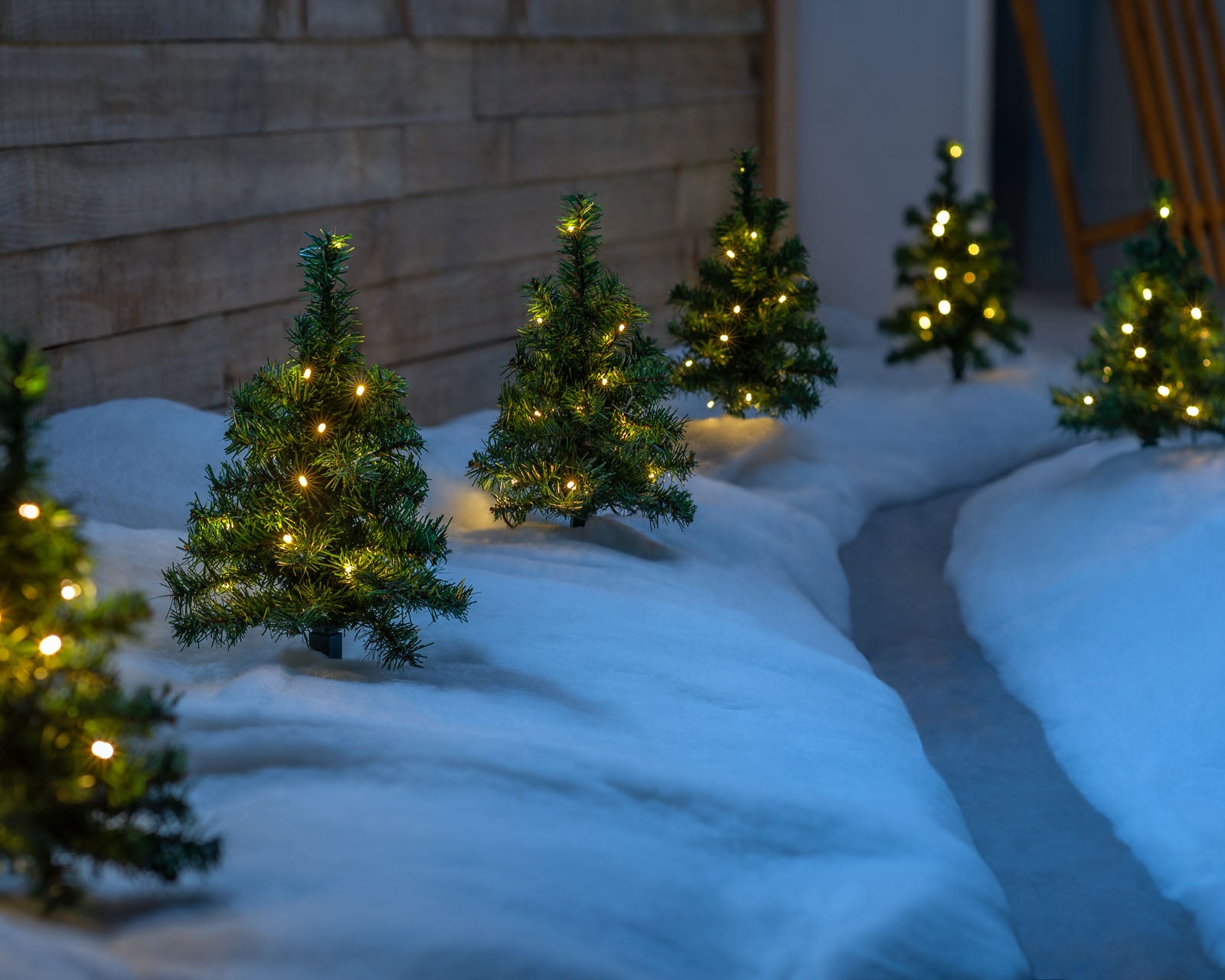 Set of 6 Christmas Tree Pathway Stake Lights, Warm White, 30 cm