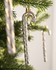 Set of 6 Shatterproof Candy Cane Baubles, Gold & White, 13 cm