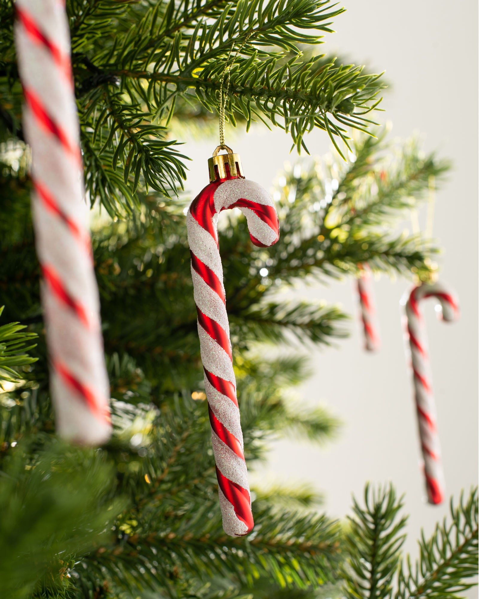 Set of 6 Shatterproof Candy Cane Baubles, Red & White, 13 cm