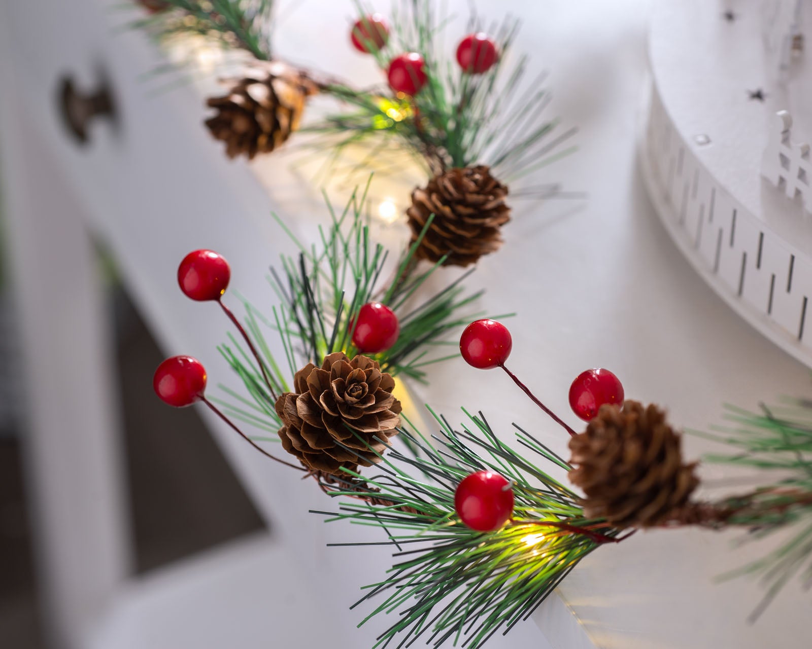 Pre-Lit 20 LED Pinecones & Berries Light String, 6 ft