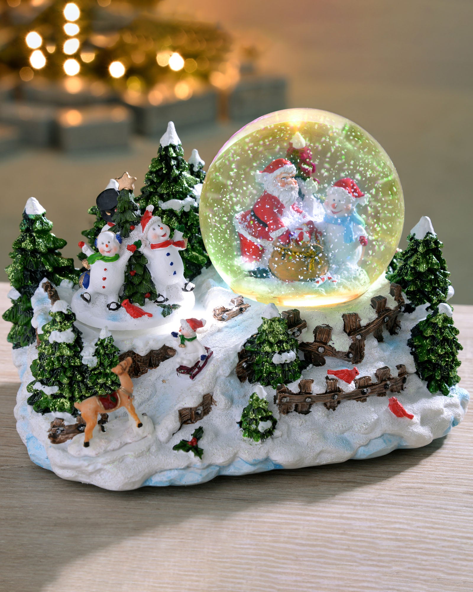 Pre-Lit Santa & Snowman Snow Globe, 20 cm