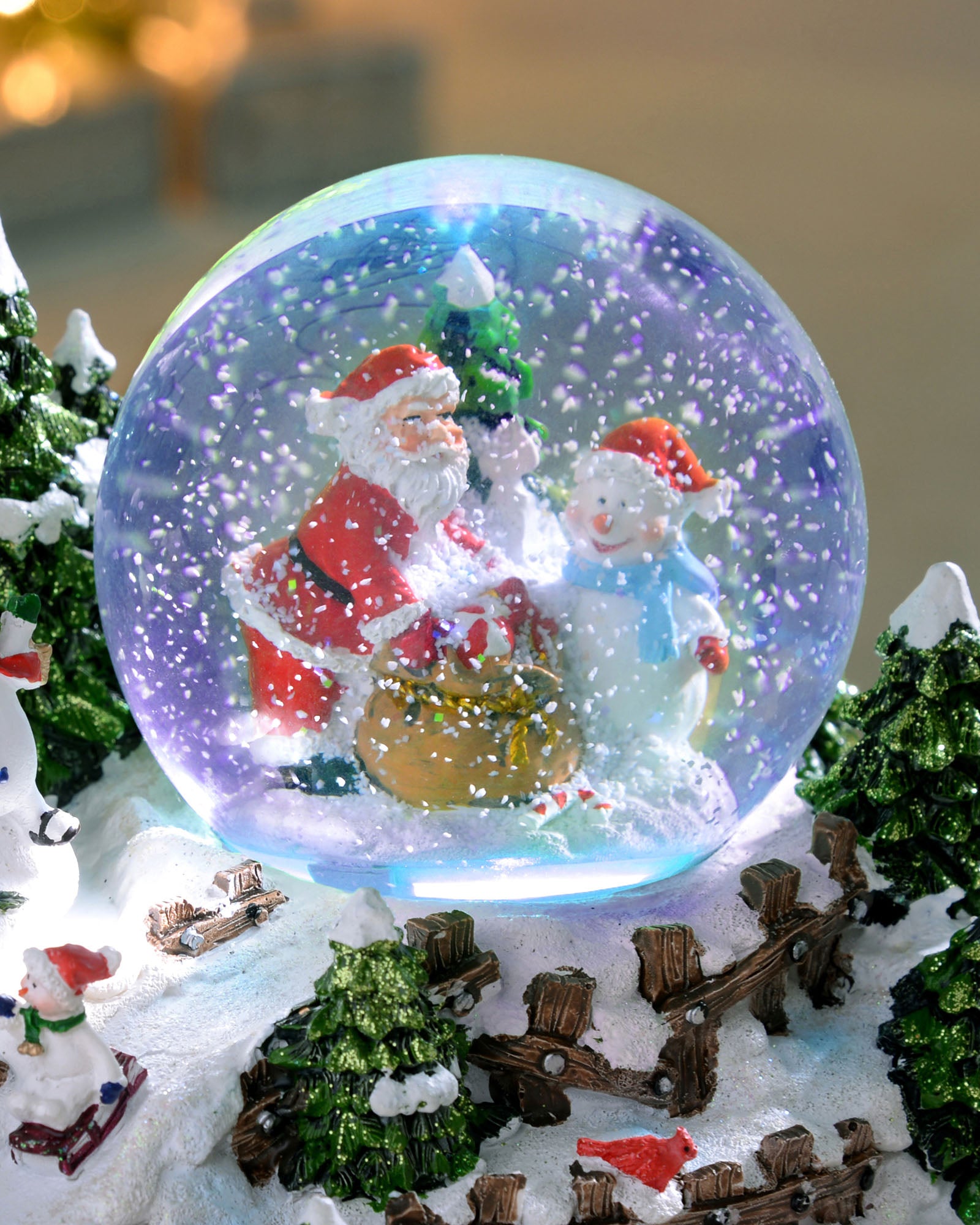 Pre-Lit Santa & Snowman Snow Globe, 20 cm
