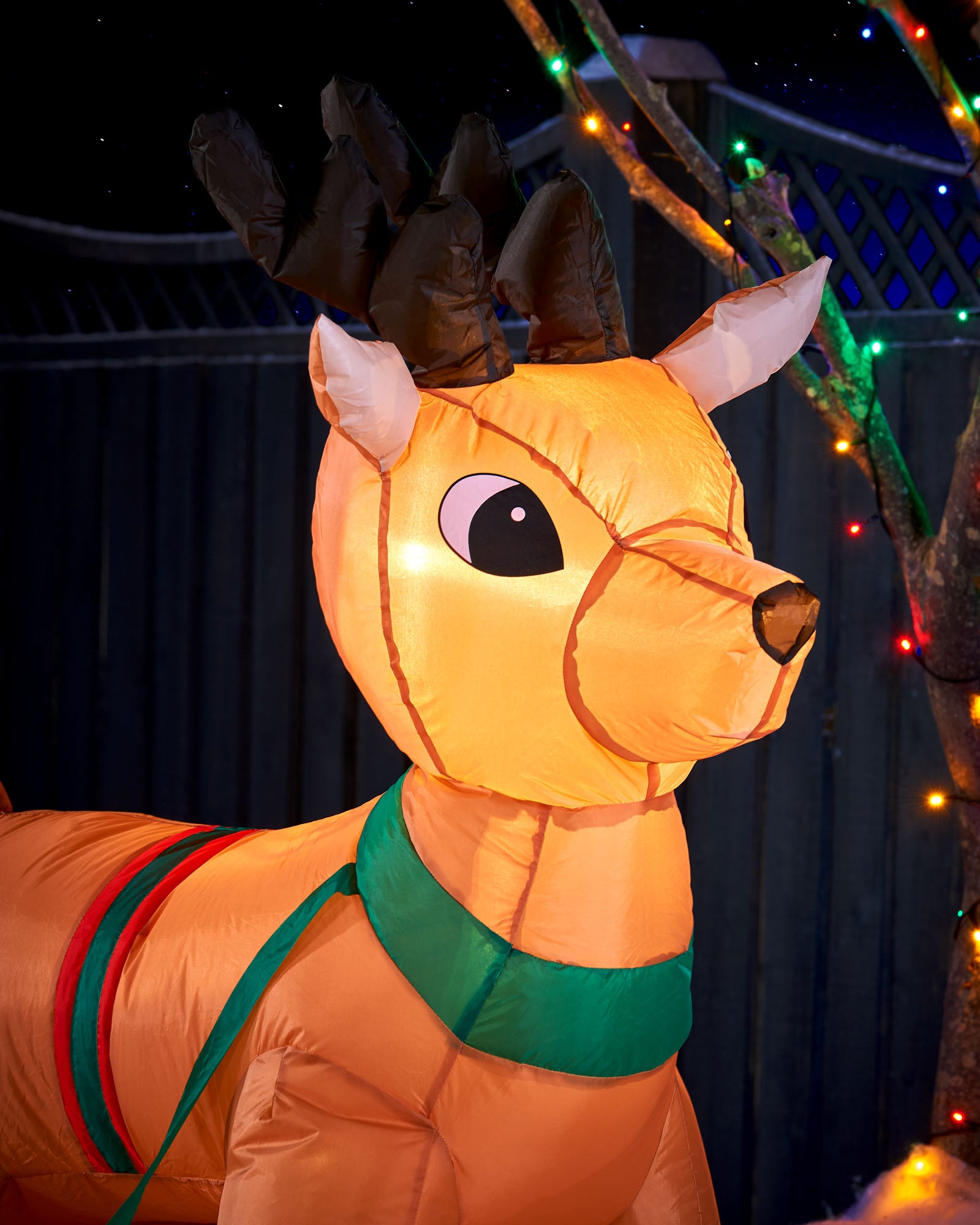 Pre-Lit Inflatable Santa with Reindeer, 7 ft