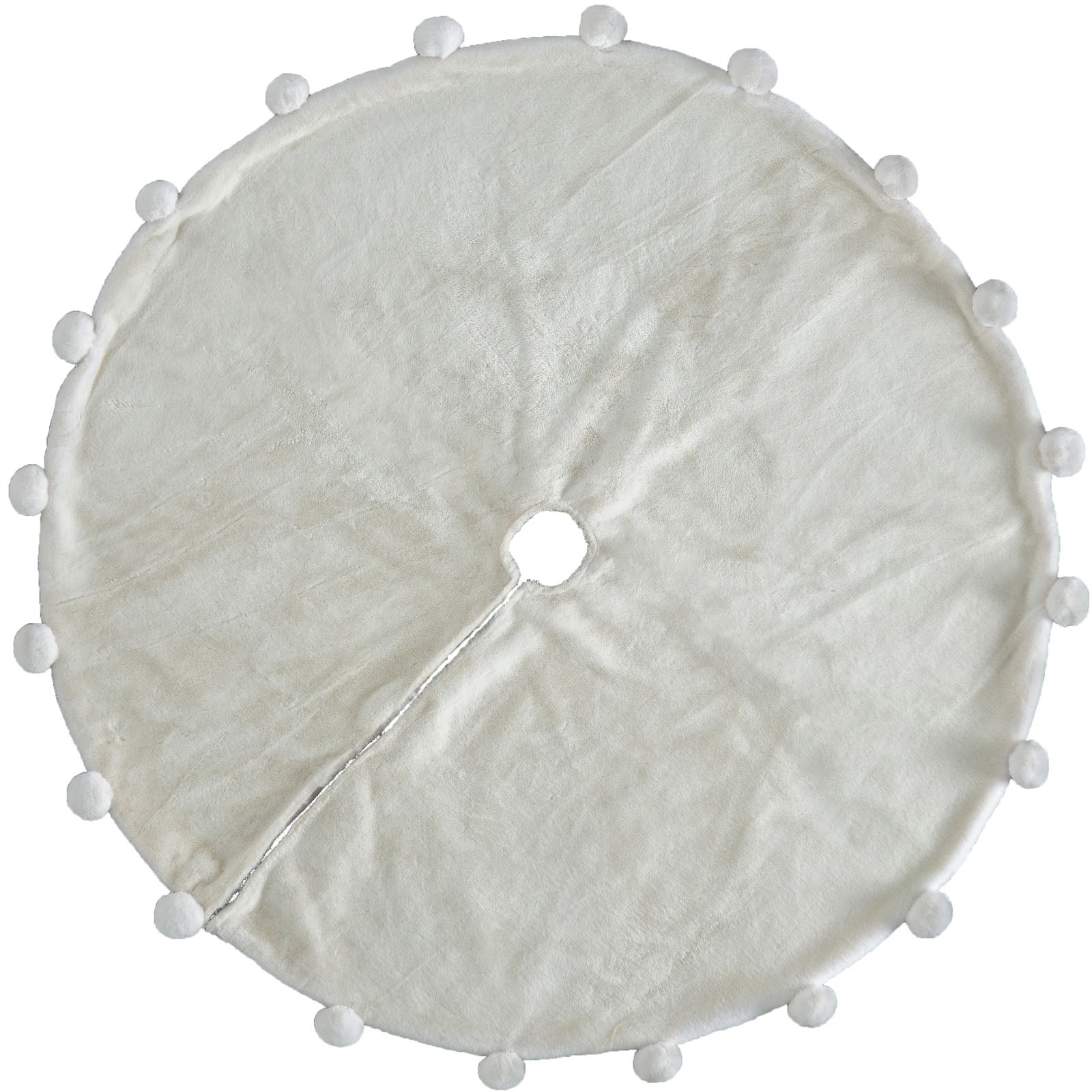 Fur Pom Pom Tree Skirt, Cream, 120 cm