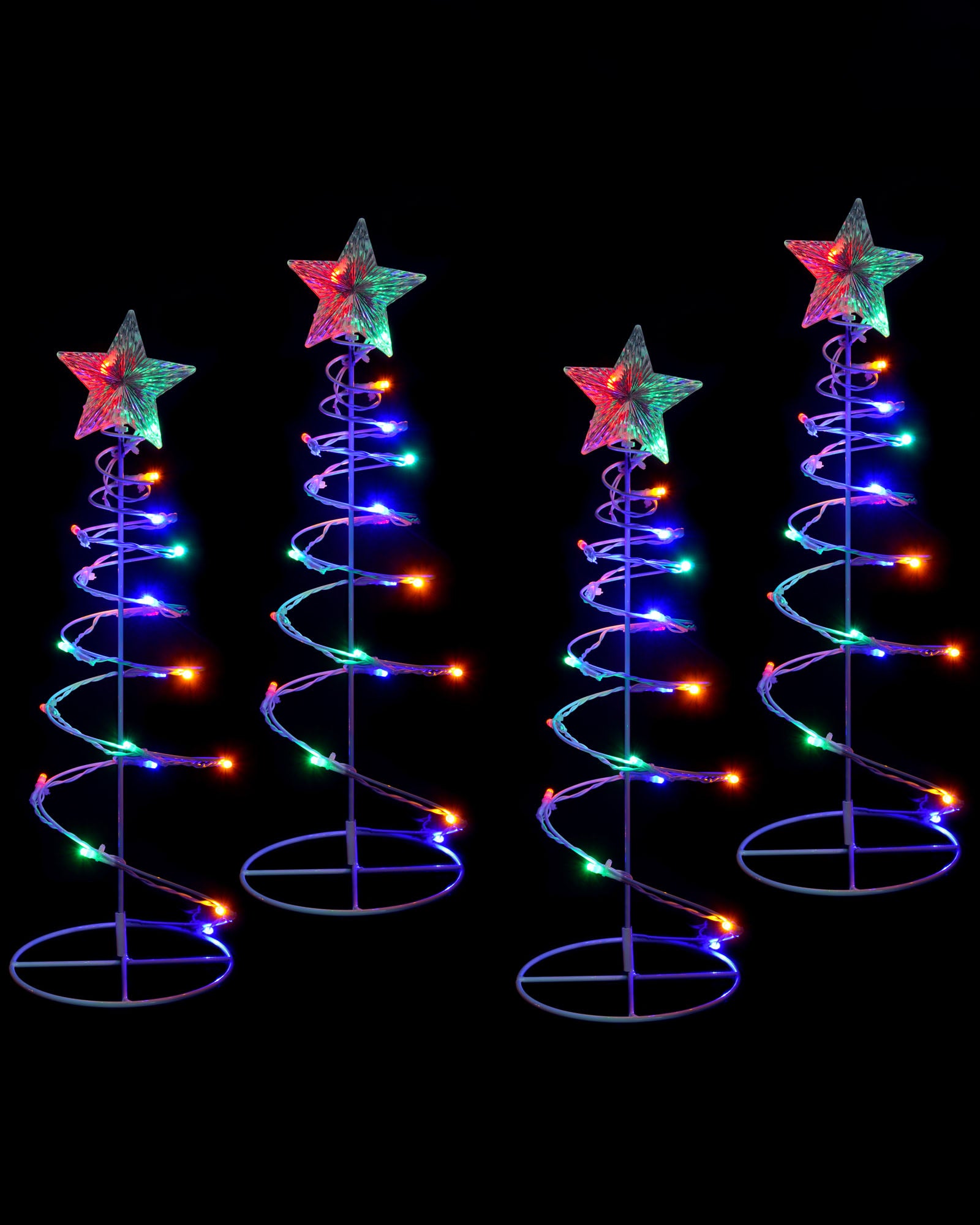 Set of 4 Pre-Lit Spiral Trees, Multi-Coloured, 55 cm