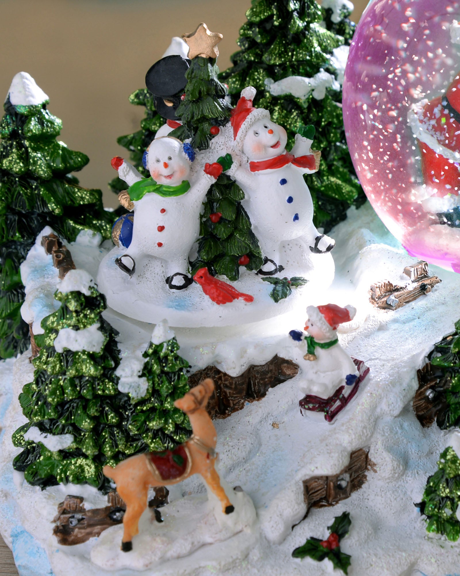 Pre-Lit Santa & Snowman Snow Globe, 20 cm