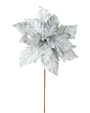 Silver Artificial Poinsettia Flower, 28 cm