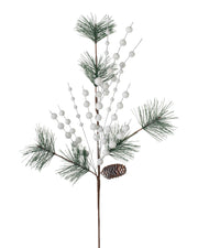 White Artificial Berries & Pinecone Pick, 66 cm