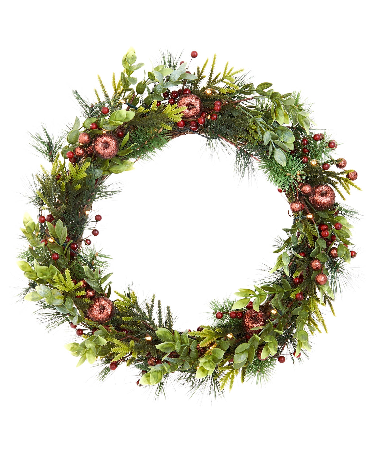 Pre-Lit Natural Mixed Tip Wreath, 60 cm