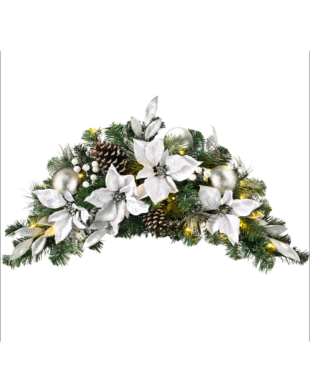 Pre-Lit Decorated Garland Arch, Silver/White, 3 ft